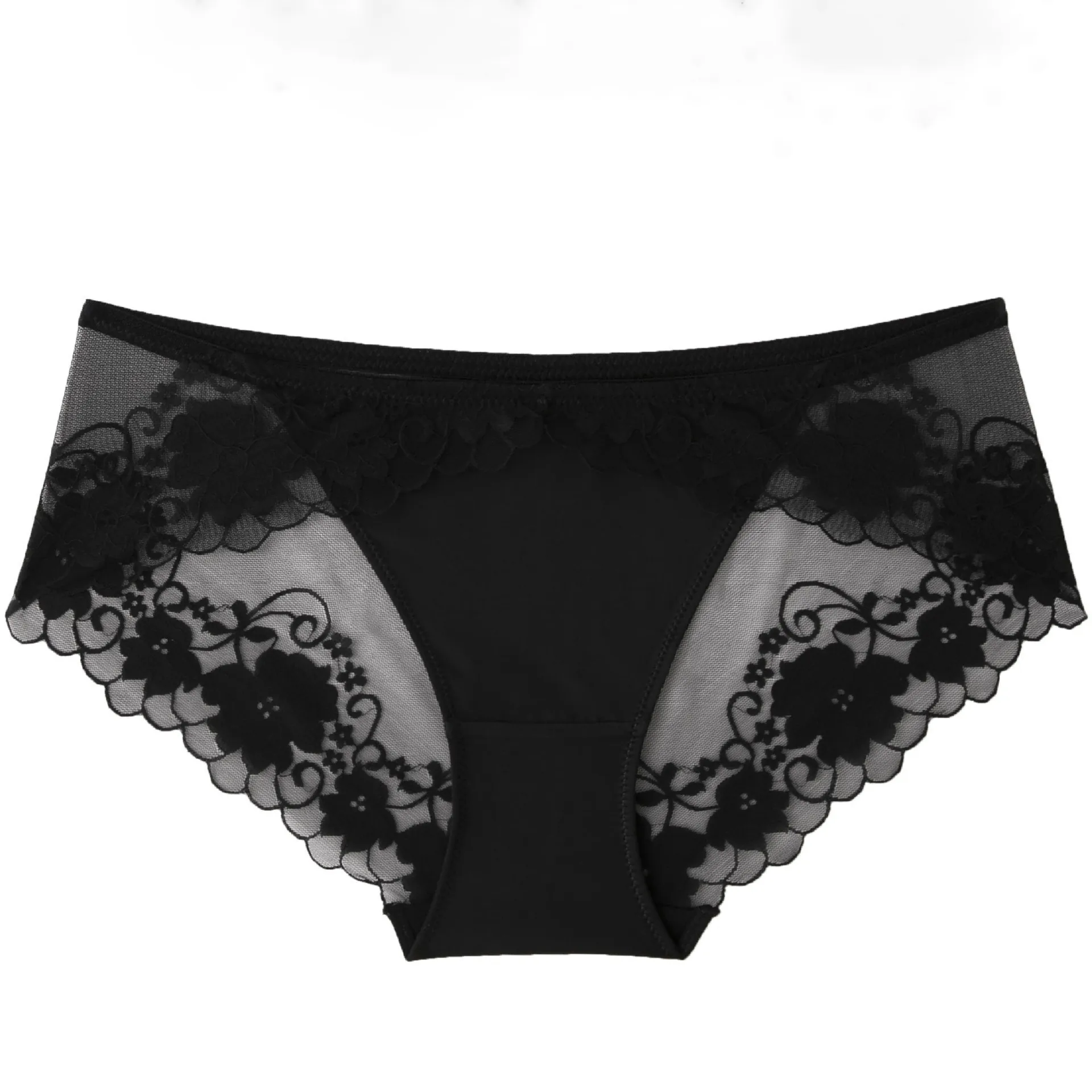 Women Sexy French Lace Panties Low Waist Breathable Mesh Briefs With Cotton Crotch See-Through Hip Lift Underwear For Ladies