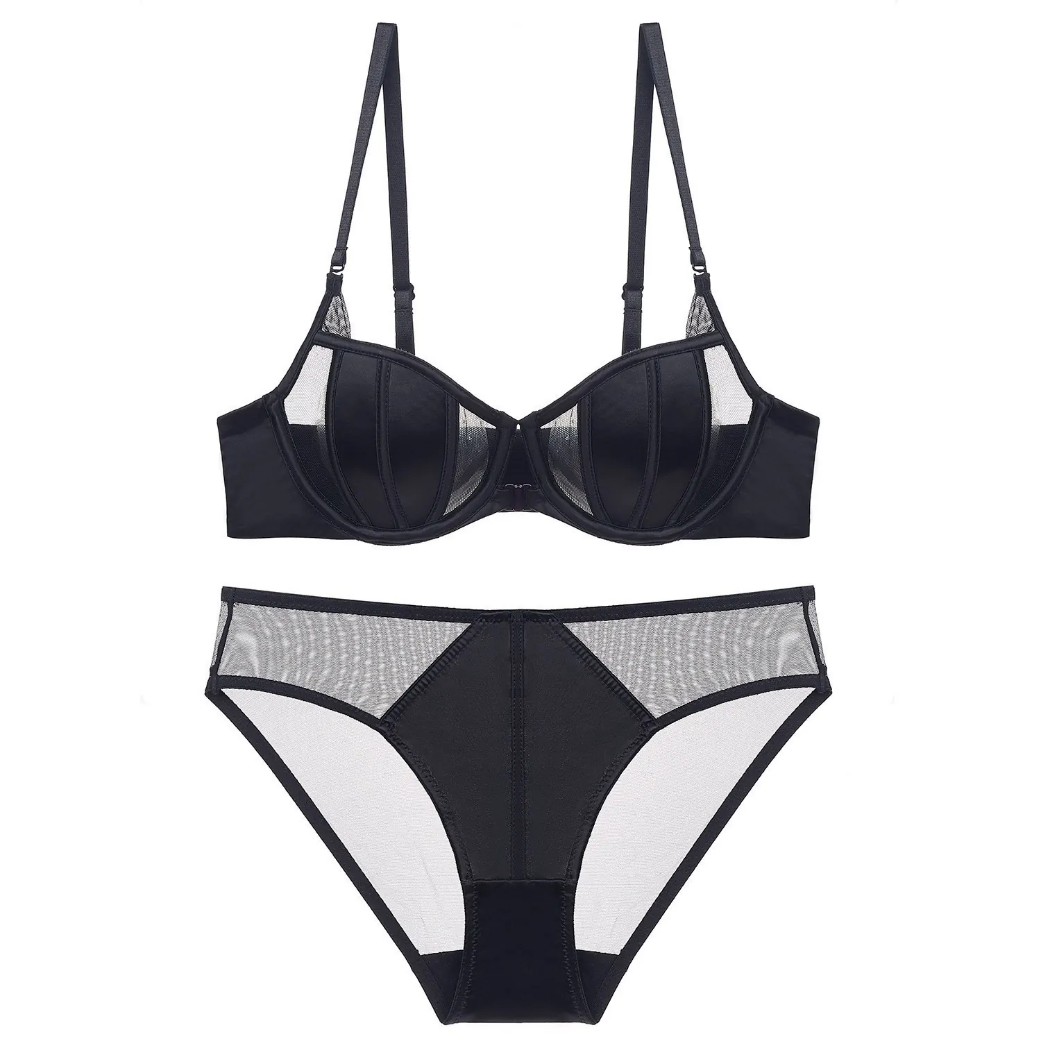 Women Sexy French Style Front Buckle Bra Mesh Stitching Seamless Push Up Bra Lingerie Top And Bottom Set For Ladies