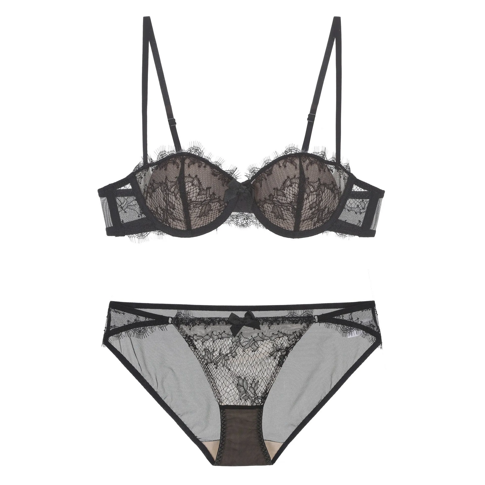 Ensemble de Lingerie Sexy en Dentelle Française pour Femmes Soutien-gorge à Armatures Souples Push Up et Bottom Sous-vêtements Floraux