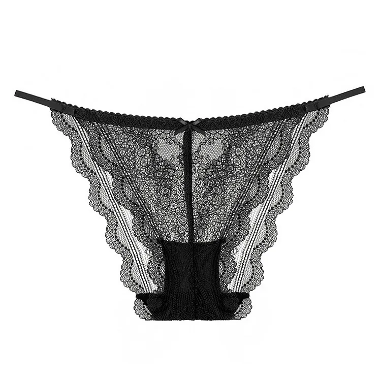 Women Sexy Lace Panties French Style Ultra-thin Transparent Low Waist Thong Bow Floral Embroidery Breathable Underwear