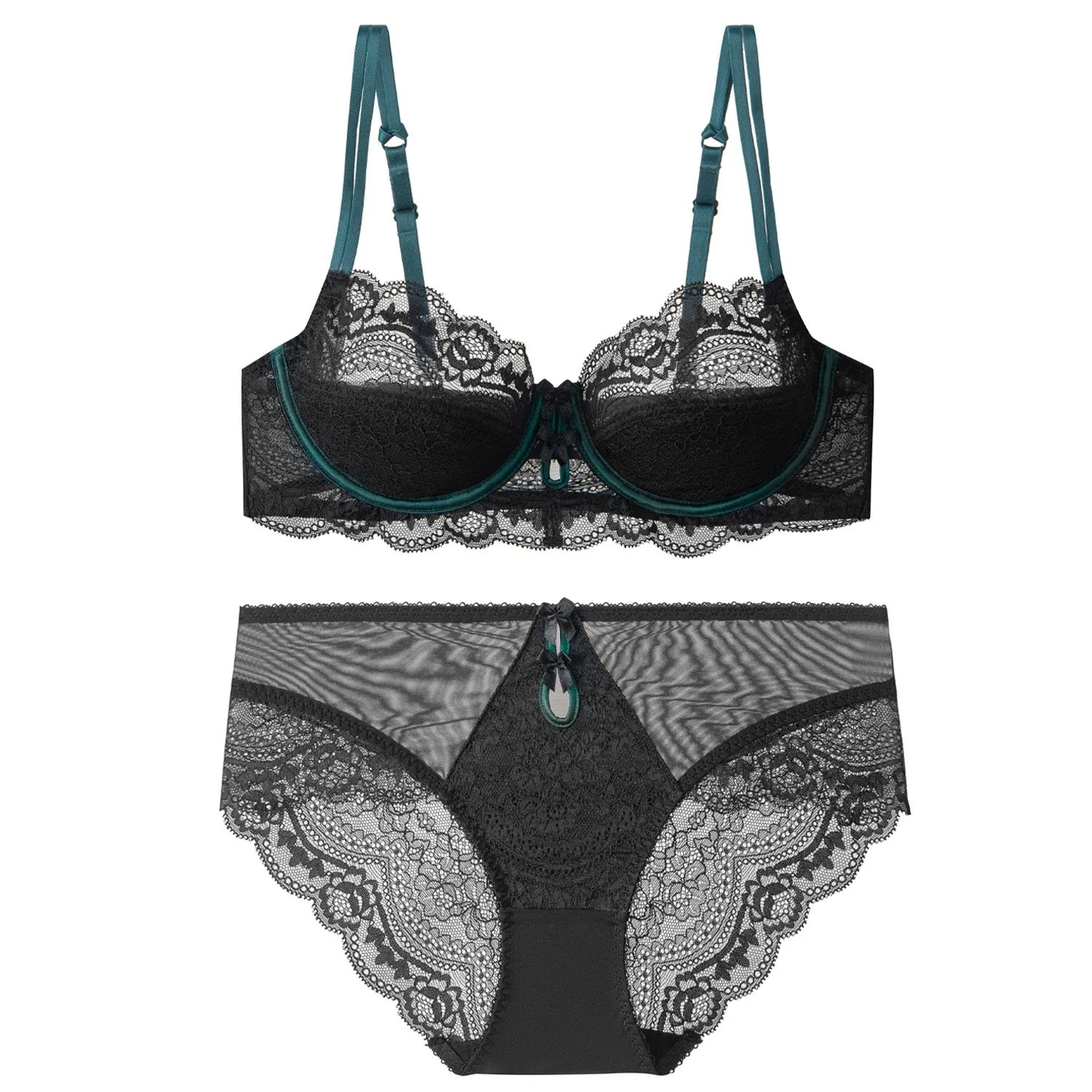 Women Sexy French Style Lace Top And Bottom Lingerie Set Ultra Thin Embroidered Push Up Plus Size Underwear For Women