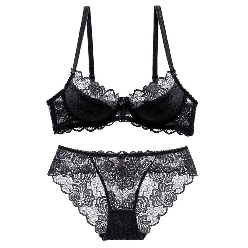Sexy Floral Lace Lingerie Set Women Sheer Mesh Underwire Bra And Panty Set Top And Bottom Bra Sets For Women