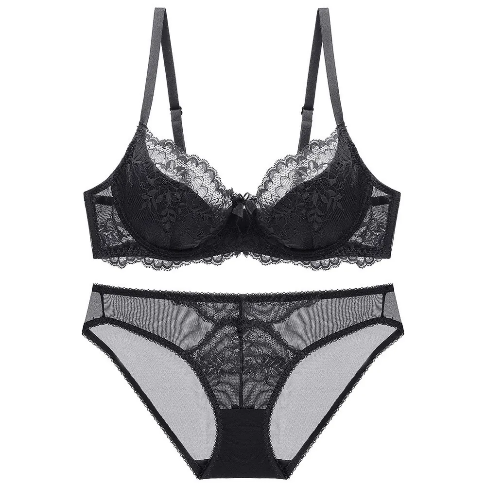 Women Sexy Lace Bra And Panty Top And Bottom Supportive Underwire Floral Embroidery Breathable Lingerie For Daily Comfort
