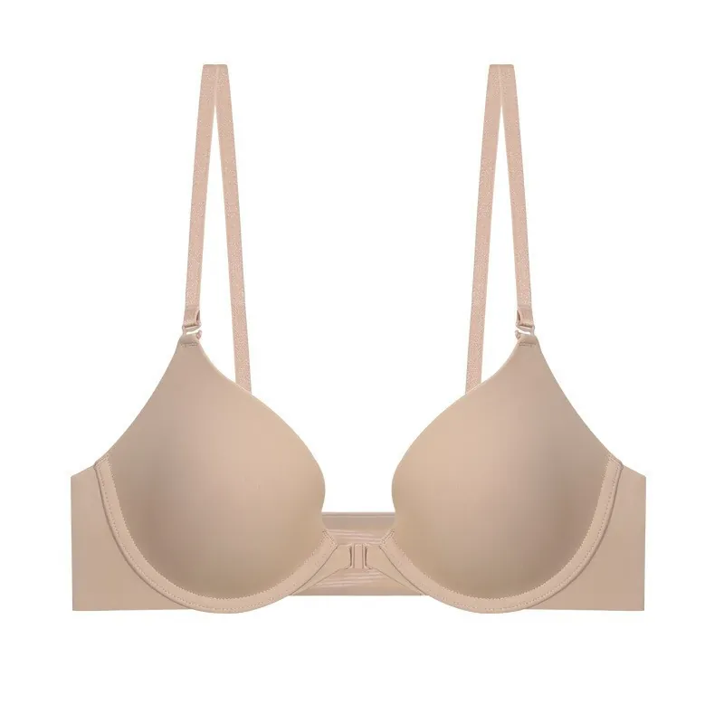 Soutien-gorge Sans Couture Fermeture Avant Femme Sexy Push Up Col en V Profond Armature Souple Surface Lisse Lingerie