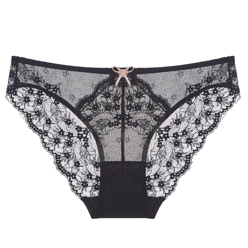 Damen Sexy Floral Spitze Unterhosen Atmungsaktiv Durchbrochen Niedrige Taille Slips Mit Baumwollzwickel Schleife Lingerie Für Damen