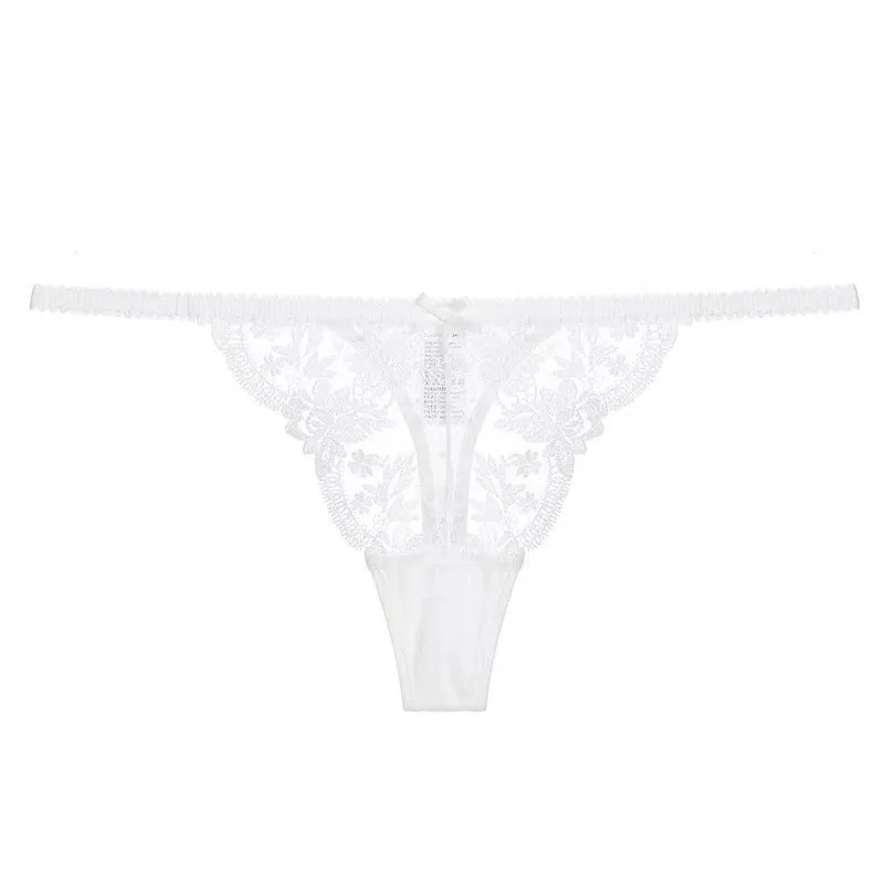 French Sexy Lace Hollow Out Thong For Women Thin Strap Breathable Low Waist Rose Red Black White Panties Lingerie