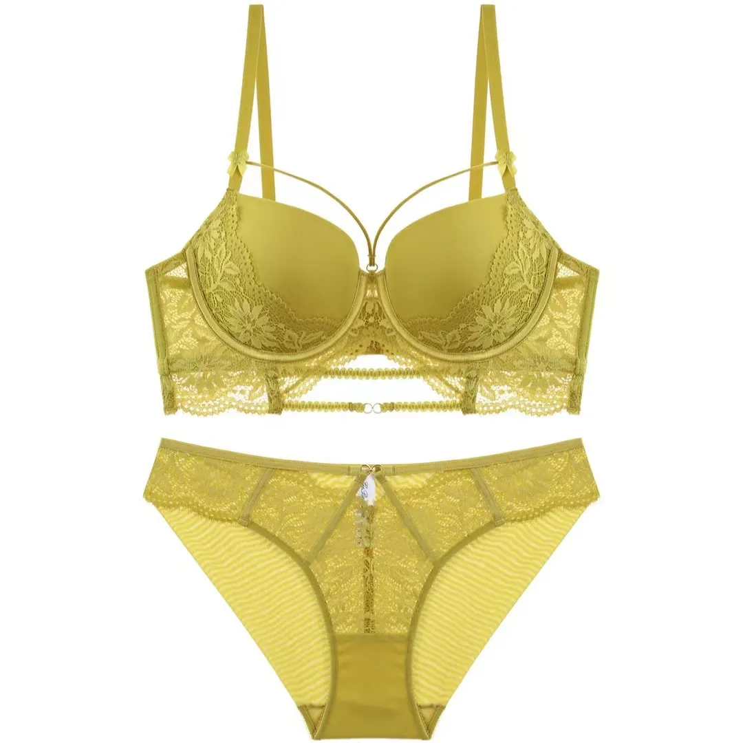 Soutien-Gorge Et Culotte En Dentelle Sexy Lingerie Push Up Pour Femmes Broderie Florale Avec Armatures Style Français Sous-Vêtements Ajustables