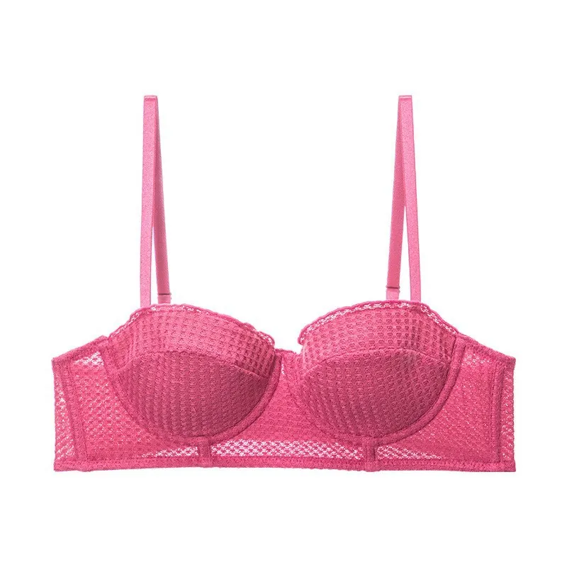 French Style Thin Cotton 1/2 Cup Push-up Bra For Women Sexy Lace Waffle Texture Underwire Lingerie Breathable Comfortable Brassiere