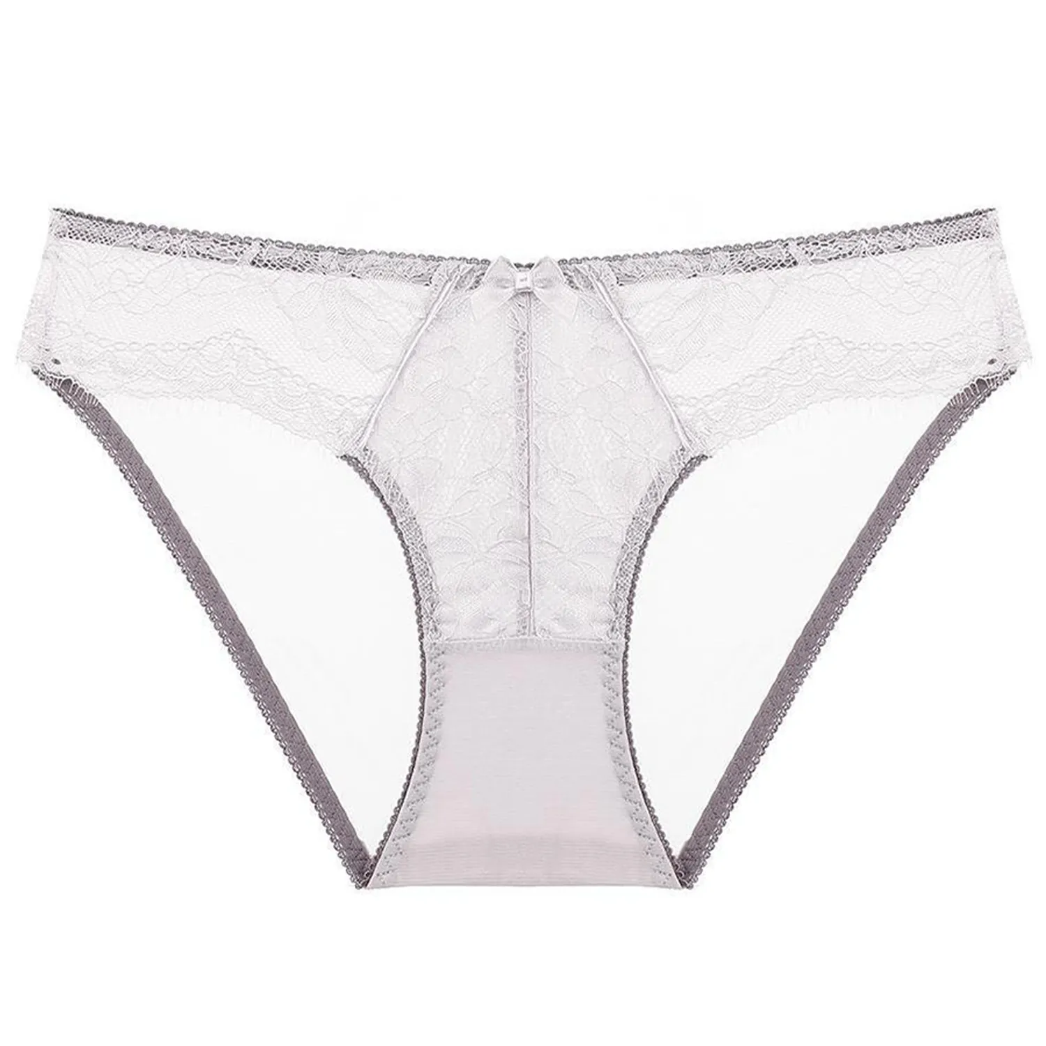 Damen Sexy Spitze Unterhose Französischer Stil Niedrige Taille Stickerei Unterwäsche Mit Schleife Atmungsaktive Mesh Baumwolle Lingerie