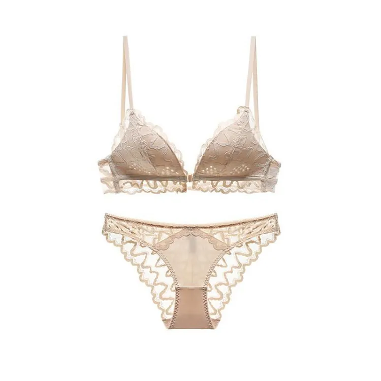 Set Reggiseno in Pizzo Sottile Stile Francese Chiusura Frontale Schiena a U Lingerie Incrociata Schiena Scoperta Bralette per Donna Top And Bottom