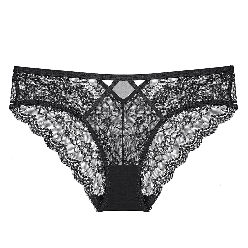 Mutandine da Donna in Pizzo Sexy Stile Francese Vita Bassa Traforato Cinturini Incrociati Traspirante Floreale Lingerie