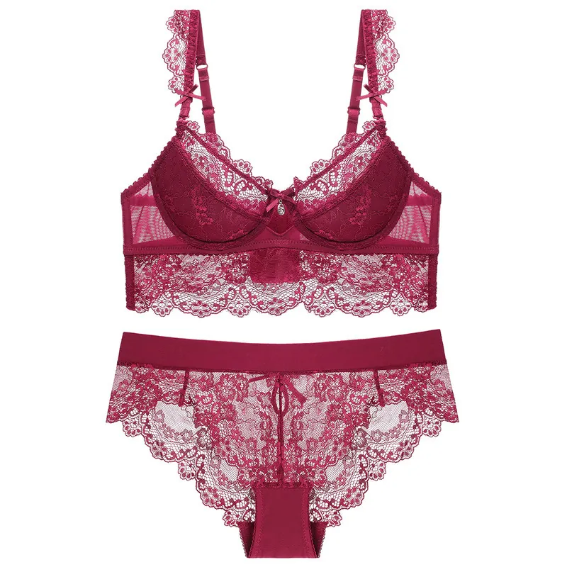 Soutien-Gorge et Culotte en Dentelle Florale Sexy Haut et Bas pour Femmes Broderie Élégante Lingerie Push Up avec Armatures pour Rendez-vous Fête