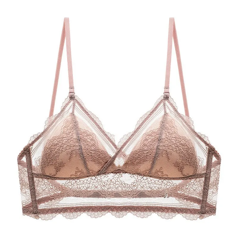 French Style Sexy Lace Bra Wireless Thin Triangle Cup Deep U-Back Bralette Adjustable Straps Breathable Women Lingerie