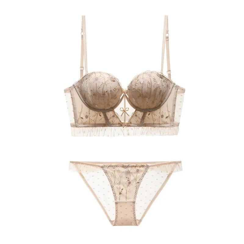 Completo Intimo Donna Sexy Pizzo Ricamato Scollo a U Push-Up Top And Bottom con Volant Traspirante Elegante