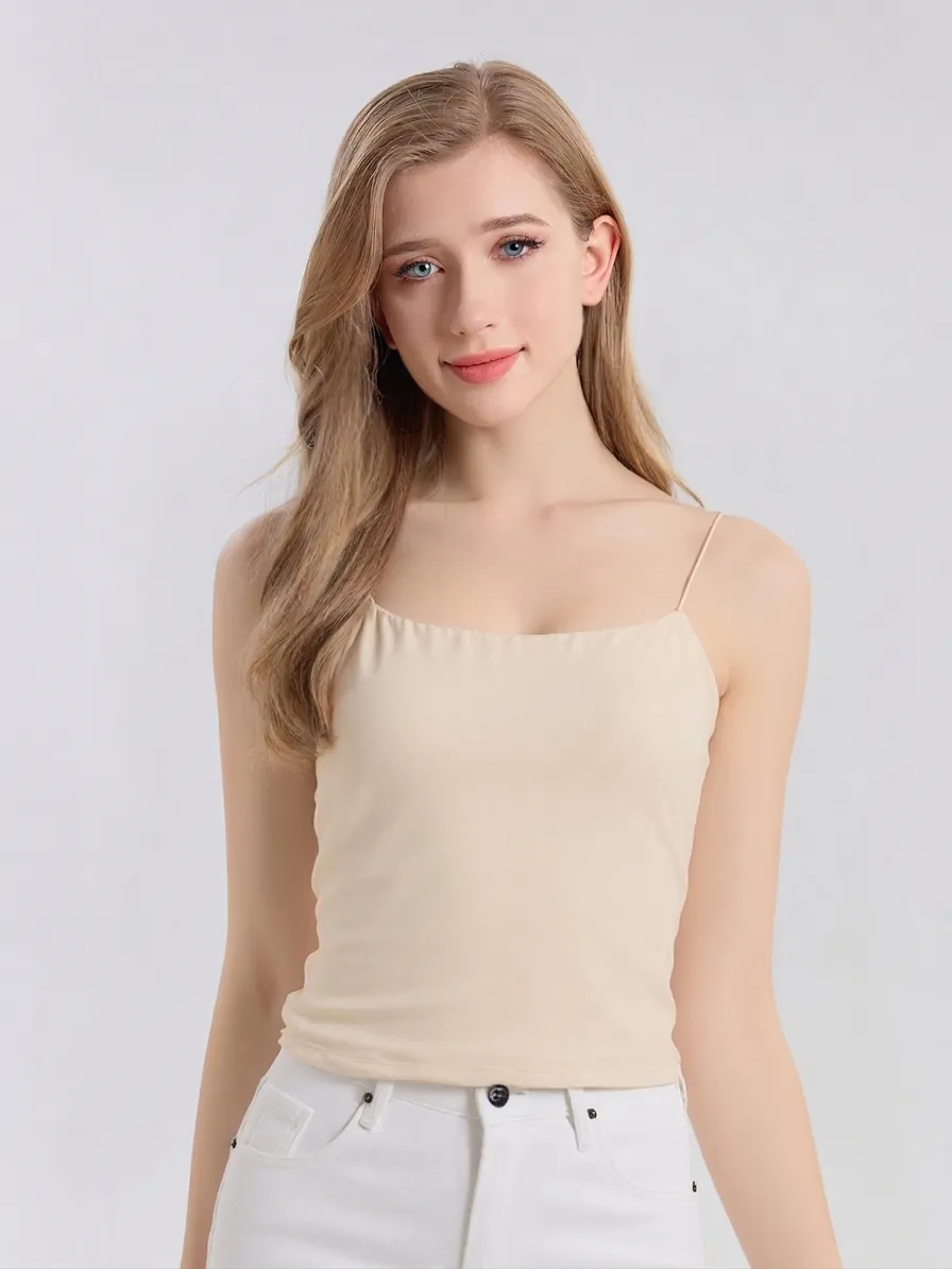 Women's 90% Mulberry Silk Camisole With Chest Pads Ultra-fine Adjustable Straps Seamless Slim Fit Sleeveless Top Base Layer