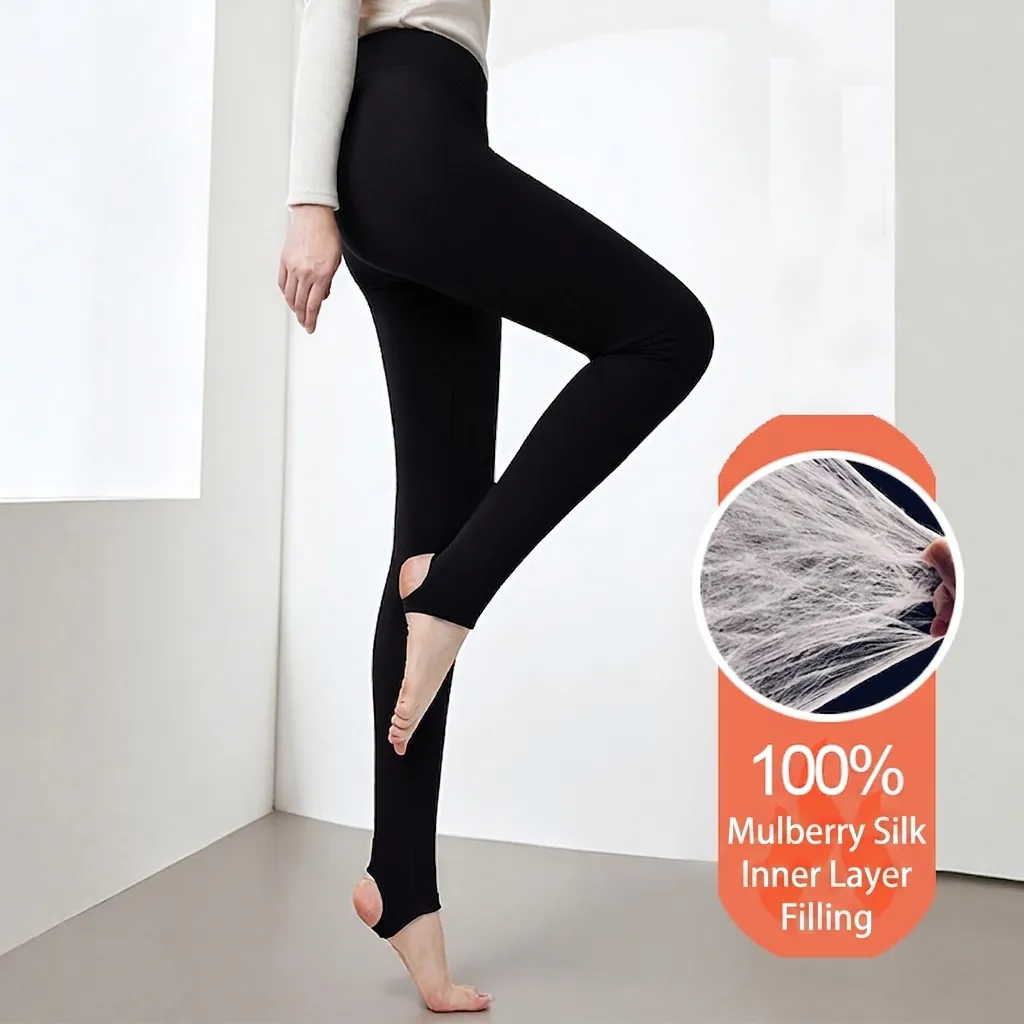 Damen Hohe Taille Verdickte Thermoleggings Maulbeerseide Gefüllt Winter Warm Schlankmachende Steghose Winddichte Hose