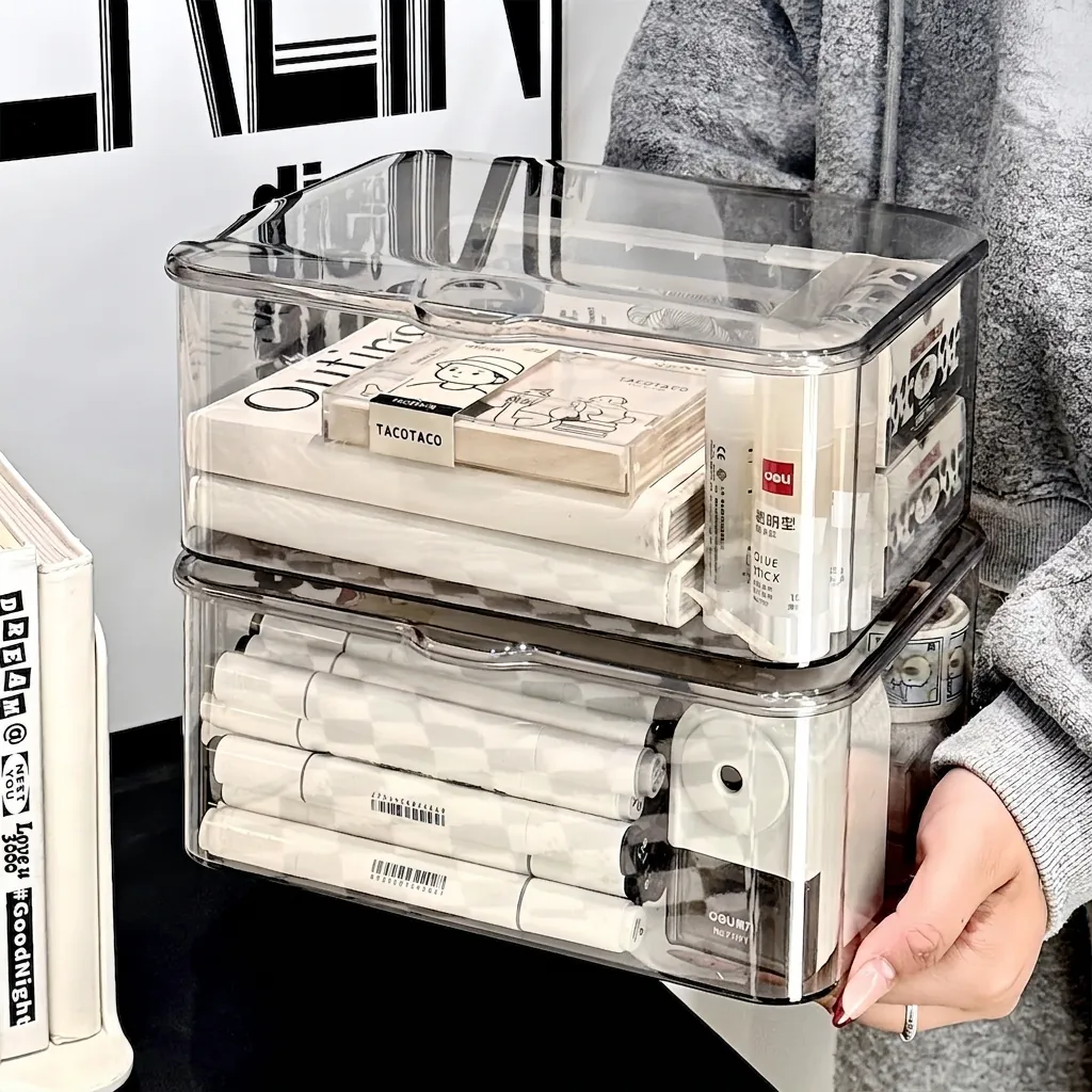 Clear Acrylic Desktop Storage Box With Flip Lid Dustproof Large Capacity Organizer For Phone Case Stationery Cosmetics Office Bedroom