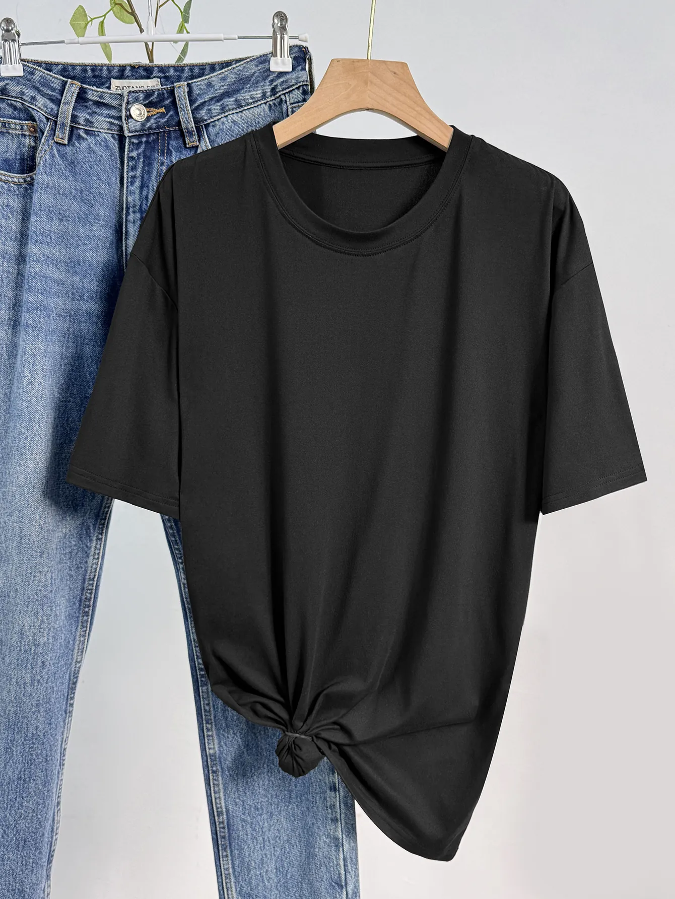 Γυναικείο Casual Μονόχρωμο T-Shirt Κοντό Μανίκι Χαλαρό Στρογγυλή Λαιμόκοψη Πεσμένοι ώμοι Κόμπος στο στρίφωμα Καλοκαιρινό Τοπ