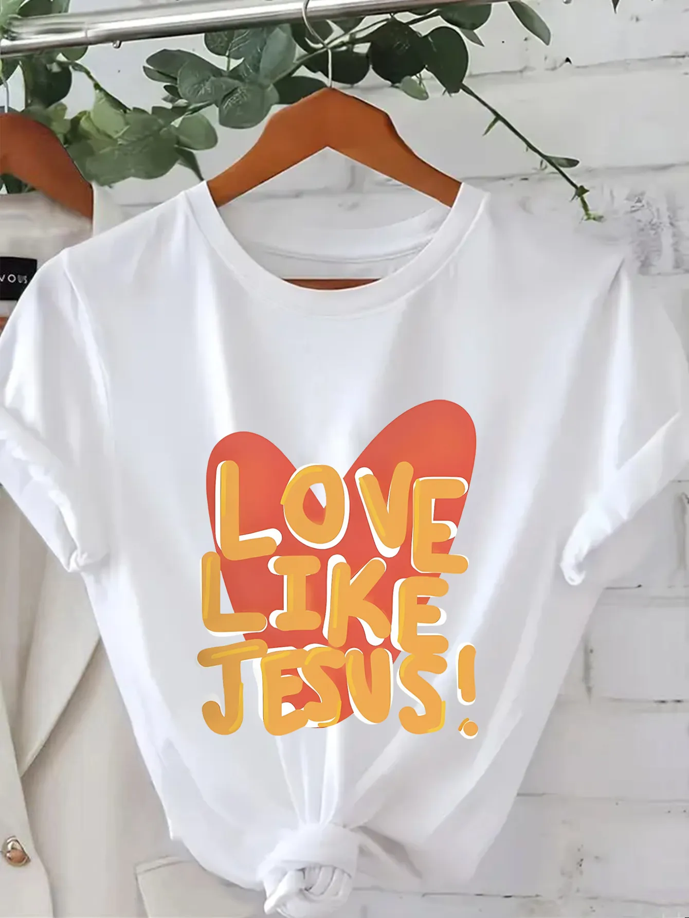 Women's Casual Short Sleeve T-Shirt Loose Crew Neck Love Like Jesus Print Polyester Milk Silk Summer Top White Black