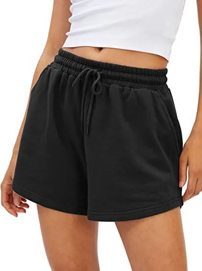 Damen Casual Hohe Taille Sport Shorts Mit Taschen Kordelzug Baumwollmischung Gym Running Wide Leg Workout Shorts