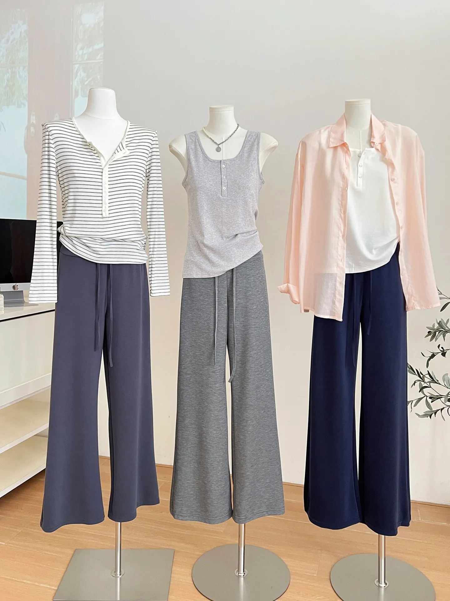 Pantaloni Casual da Donna a Vita Alta con Gamba Larga Pantaloni Sportivi Dritti Ampi Comodi in Poliestere Elastan con Tasche