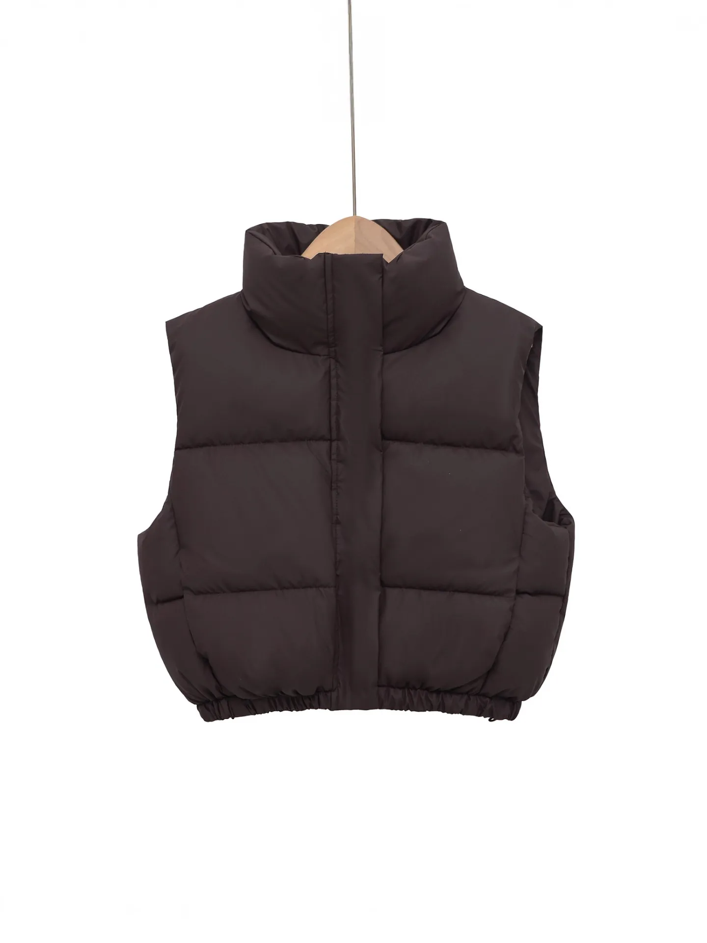 Women Fashion Stand Collar Puffer Vest Solid Color Cropped Quilted Sleeveless Jacket Warm Winter Padded Waistcoat
