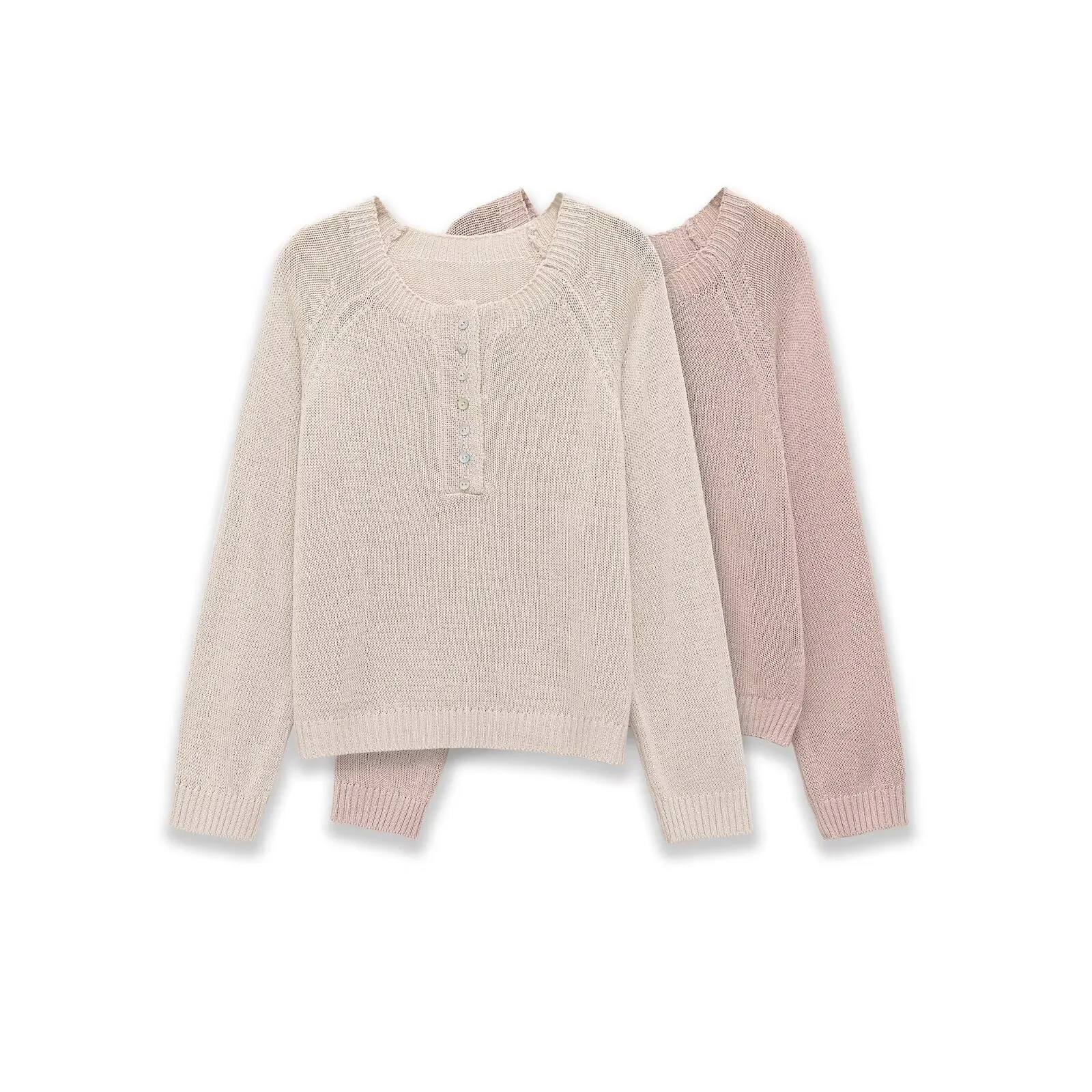 Women Casual Elegant Henley Round Neck Knit Sweater Raglan Sleeve Solid Color Soft Pullover Top For Commuter Autumn Winter