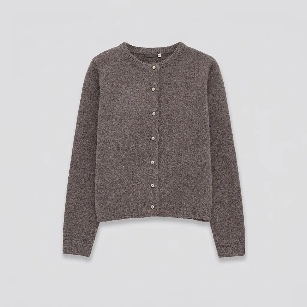 Cardigan da Donna Casual a Girocollo a Maniche Lunghe con Bottoni in Maglia Minimalista Tinta Unita in Poliestere Maglione Top
