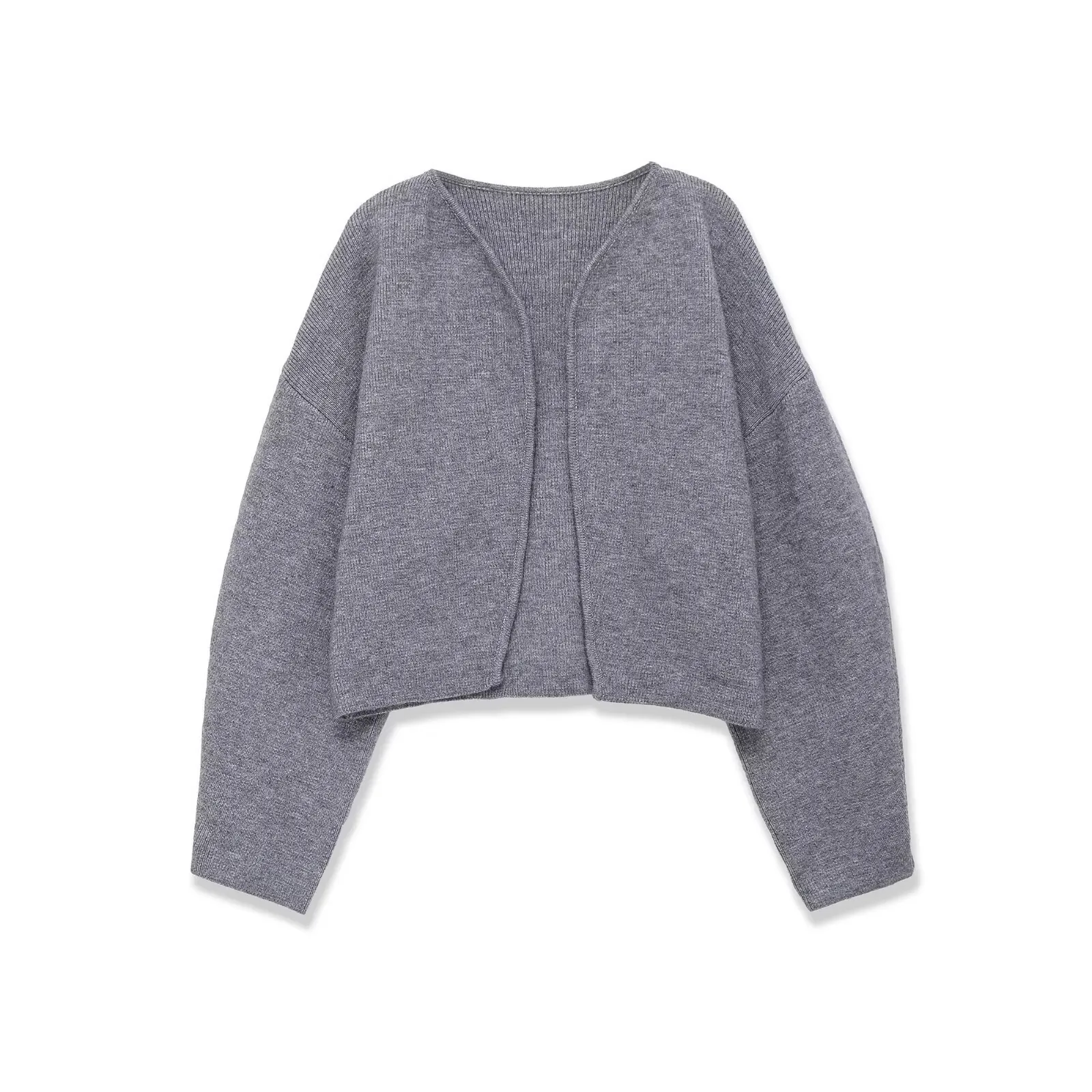 Women Cropped Knit Cardigan Sweater Solid Grey Loose Fit Drop Shoulder Long Sleeve Polyester Open Front Winter Outerwear