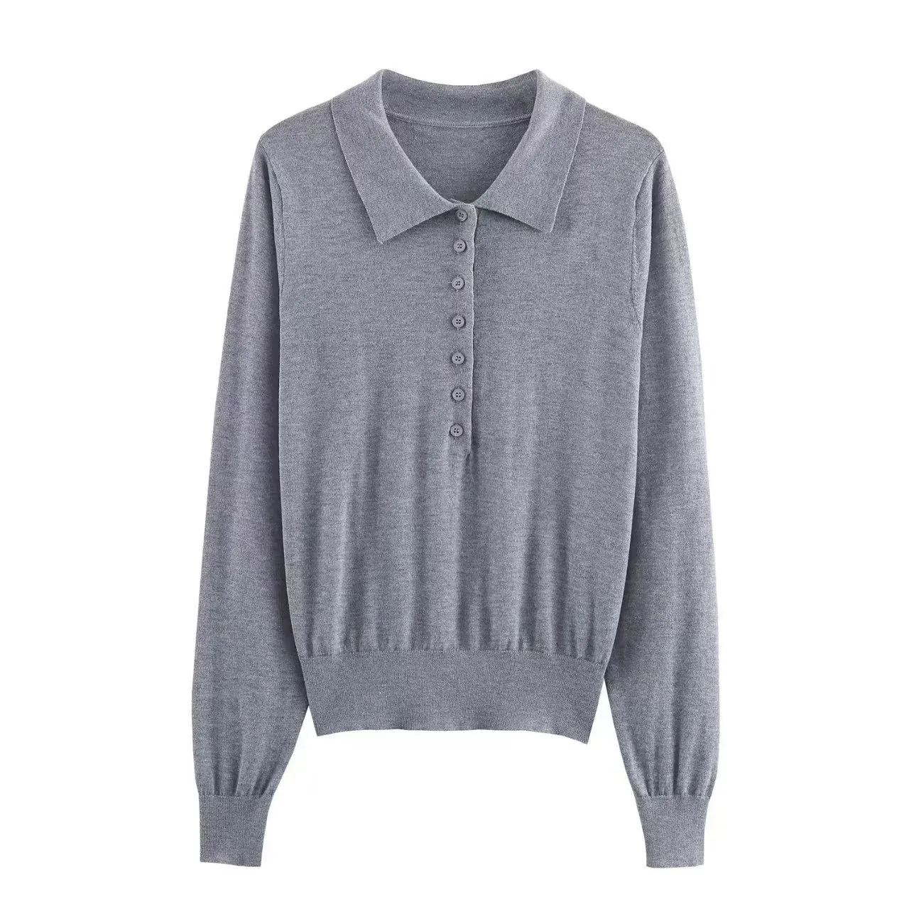 Women's Knitted Polo Shirt Long Sleeve Slim Fit Button Down Knit Top Solid Color Soft Polyester Sweaters Commute Office Wear