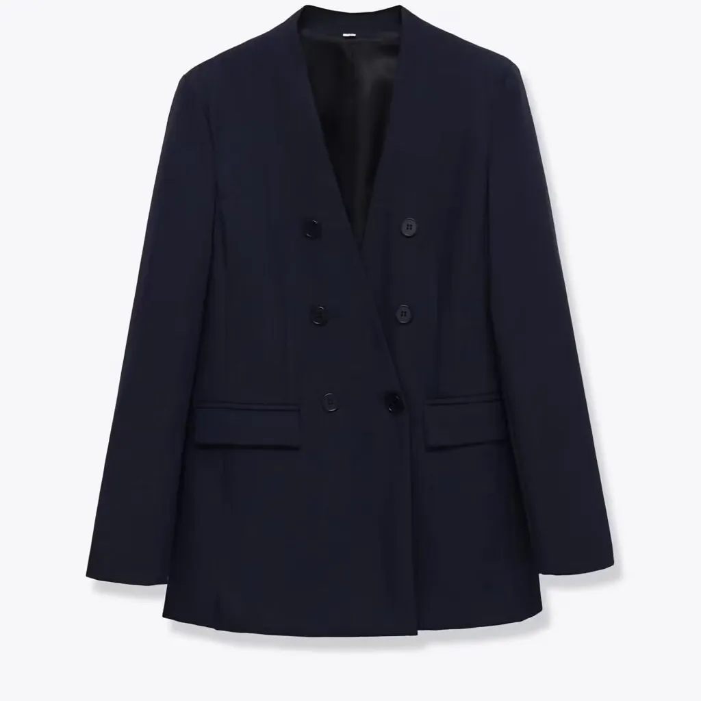 Veste de Costume Femme Professionnelle Col en V Double Boutonnage Élégant Couleur Unie Blazer de Bureau Avec Poches Coupe Cintrée Manches Longues
