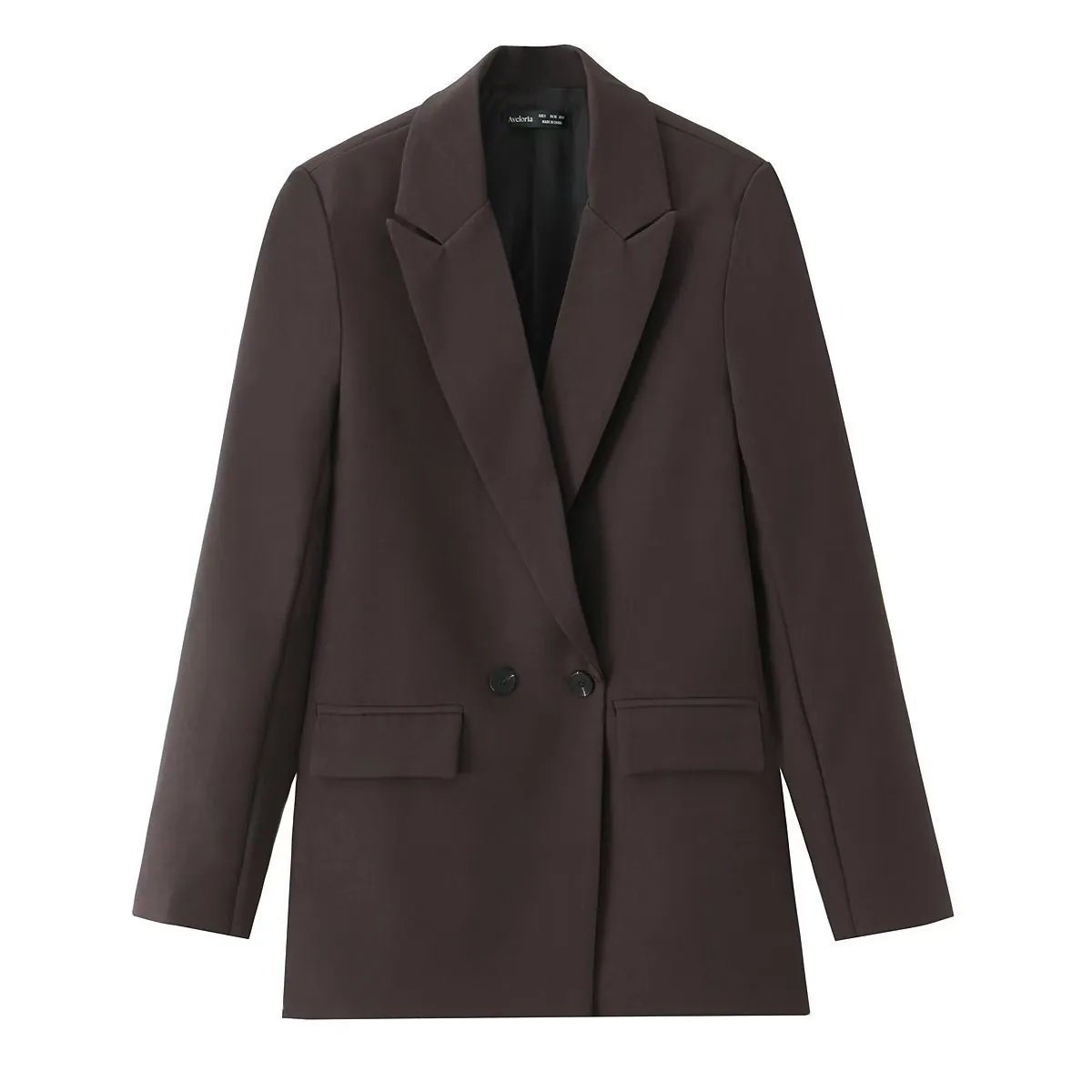 Women Double Breasted Notched Lapel Blazer Jacket Solid Dark Brown Office Casual Long Sleeve Outwear For Lady Elegant Style