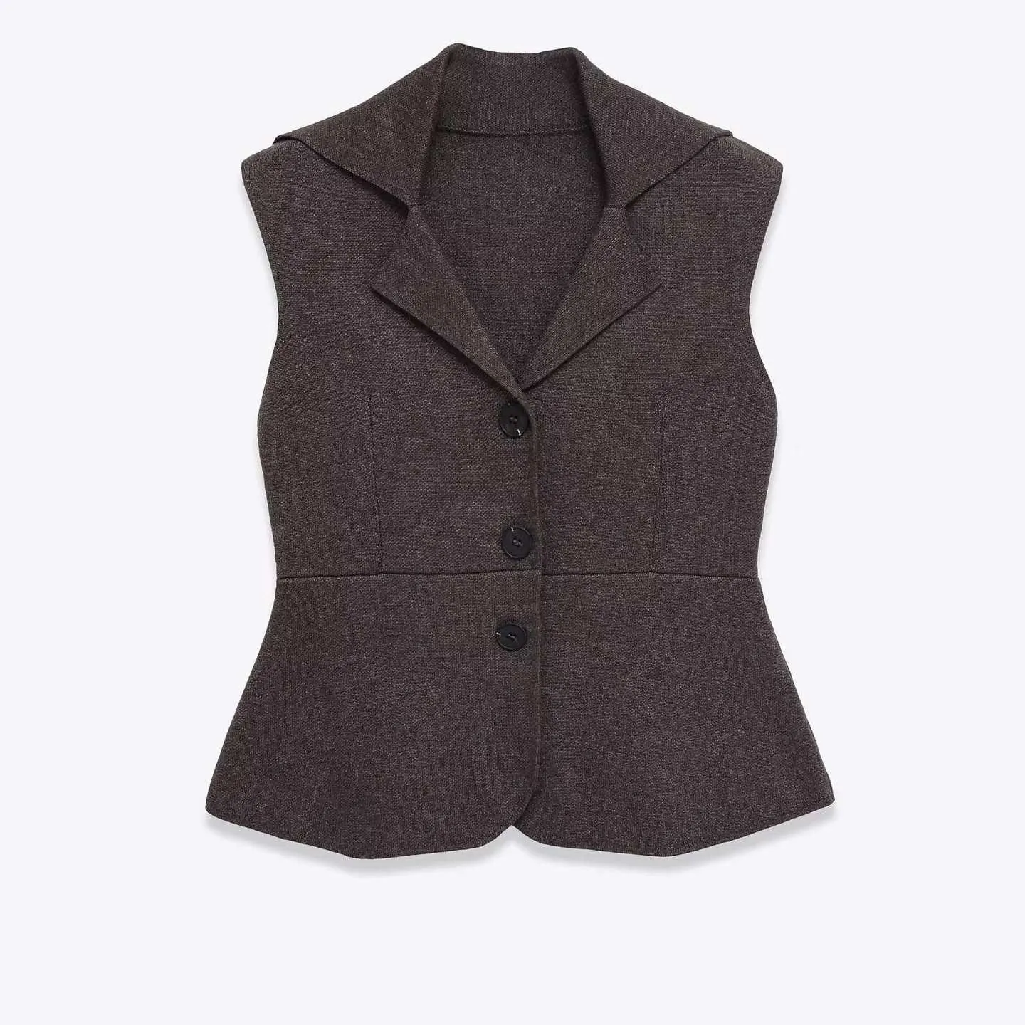 Women Elegant Notched Lapel Sleeveless Vest Single Breasted Slim Fit Peplum Hem Waistcoat Office Solid Polyester Top