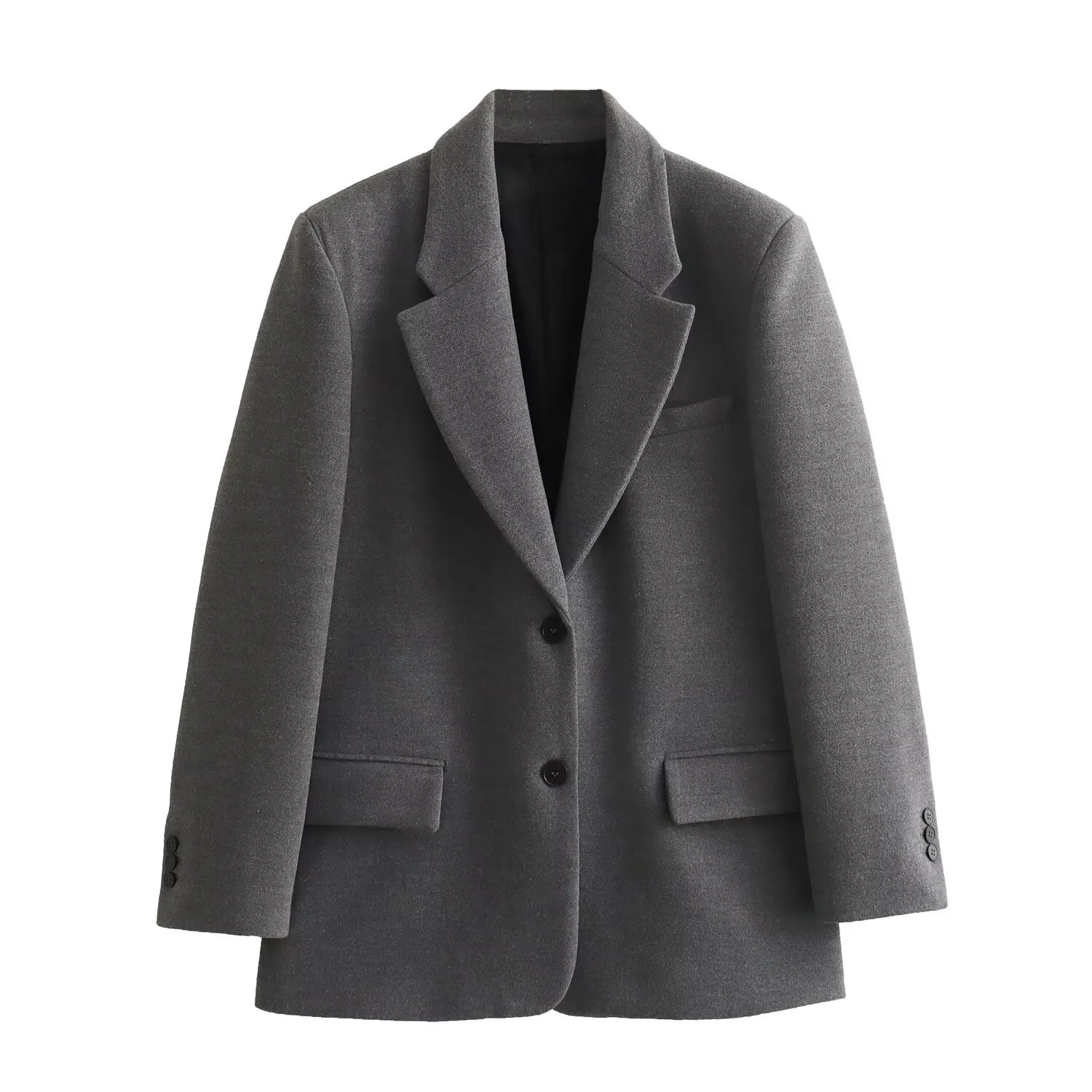 Women Elegant Solid Color Blazer Jacket With Padded Shoulders Single Breasted Long Sleeve Casual Outerwear Suit Coat