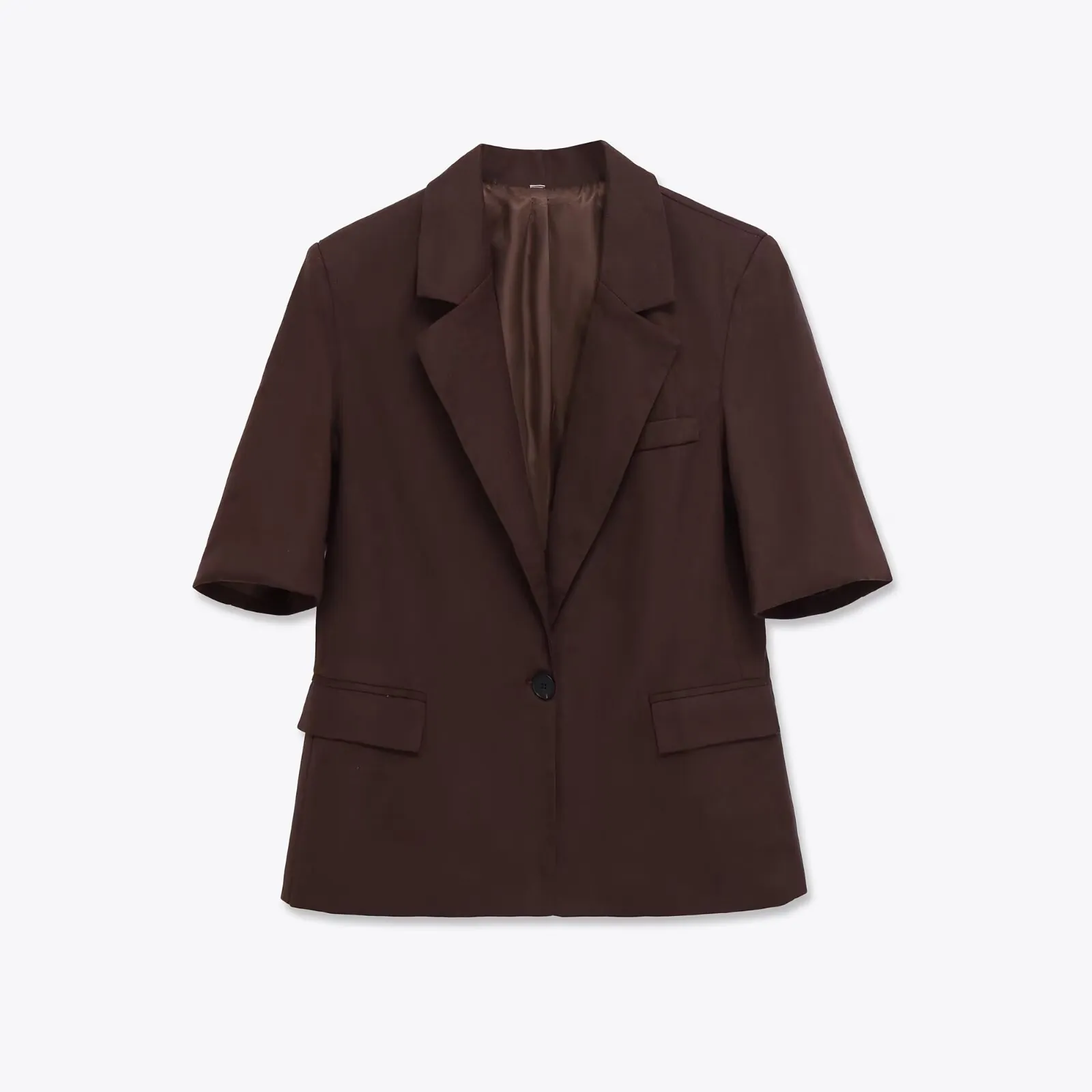 Women Elegant Short Sleeve Blazer Notched Lapel Single Breasted Coffee Suit Jacket Office Lady Casual Work Top
