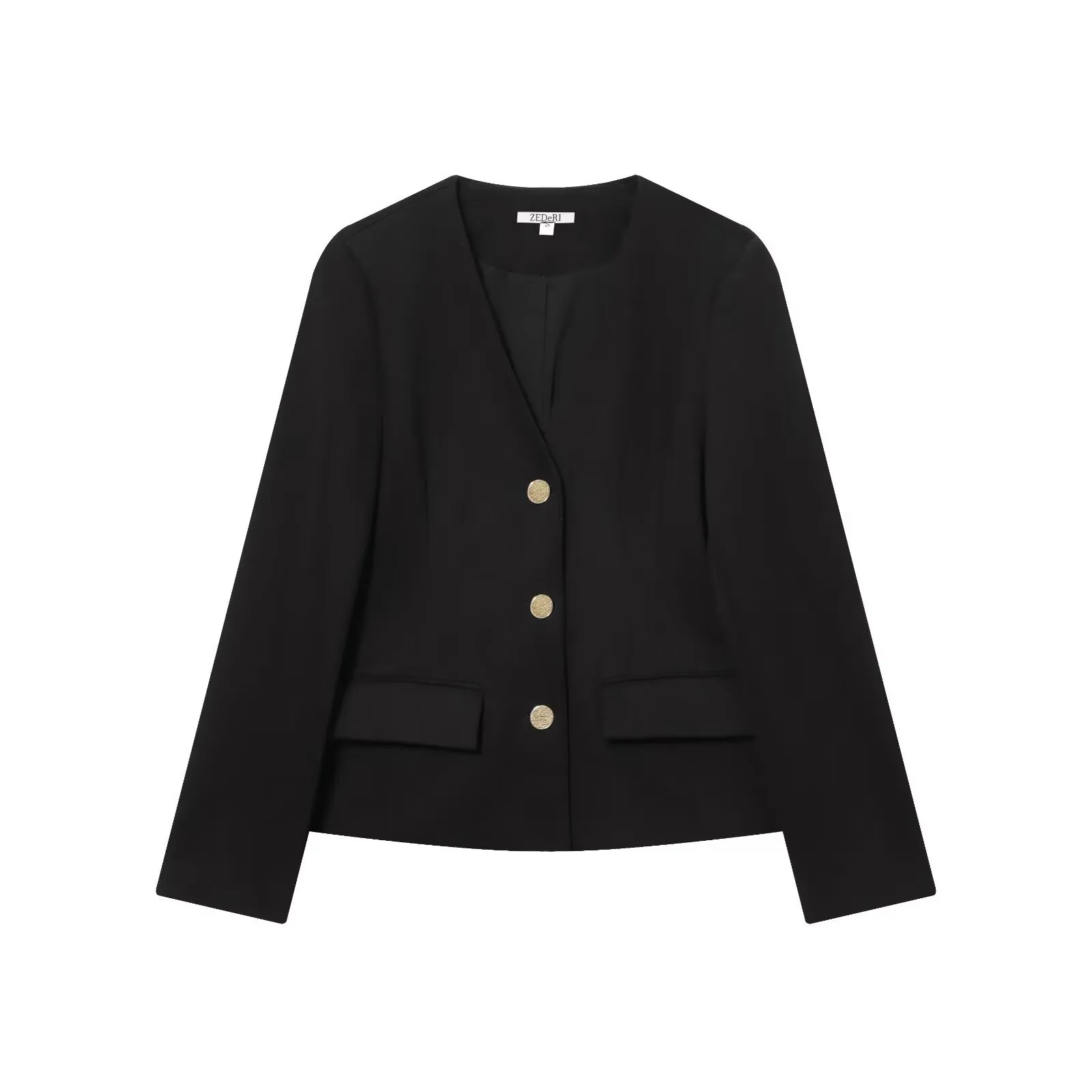 Veste Blazer Femme Décontractée Coupe Ample Col Rond Avec Épaulières Boutons Dorés Couleur Unie Polyester Commuting