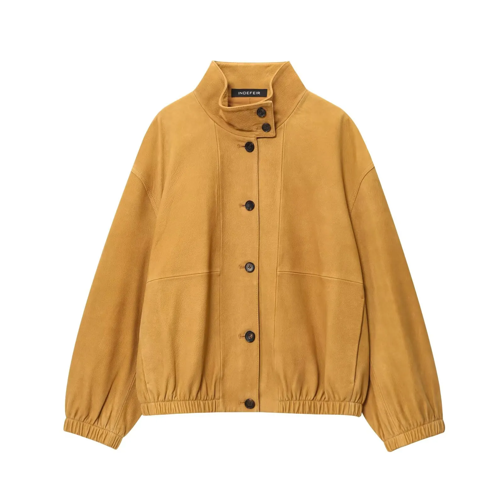 Women Vintage Ginger PU Leather Aviator Jacket Stand Collar Loose Long Sleeve Outerwear Casual Chic Button Flight Jacket