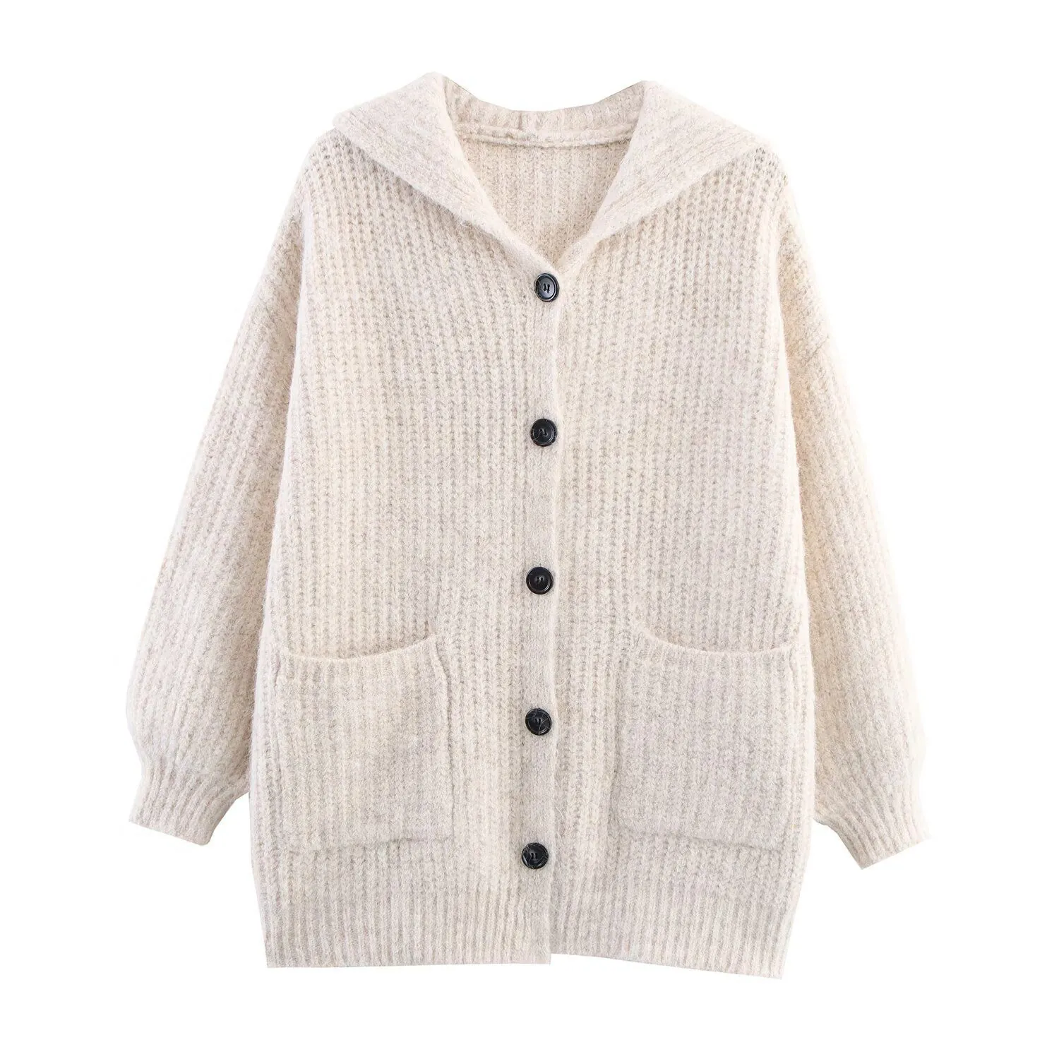 Women's Hooded Knit Cardigan Loose Oversized Button Down Sweater Jacket With Pockets Solid Color Long Sleeve Outerwear