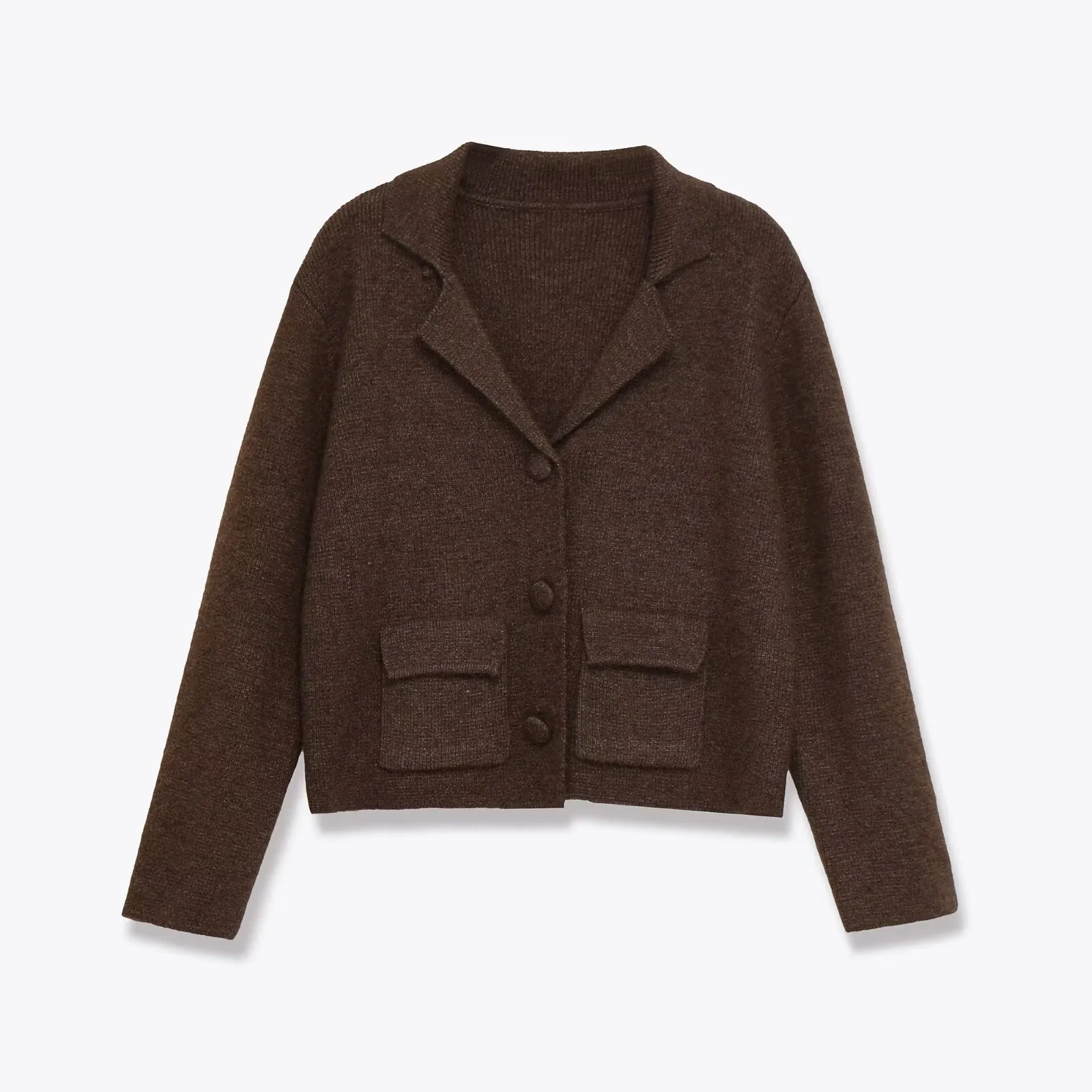 Women Casual Solid Color Knit Cardigan Lapel Button Down Sweater Jacket With Pockets Chic Fashion Versatile Outerwear Top