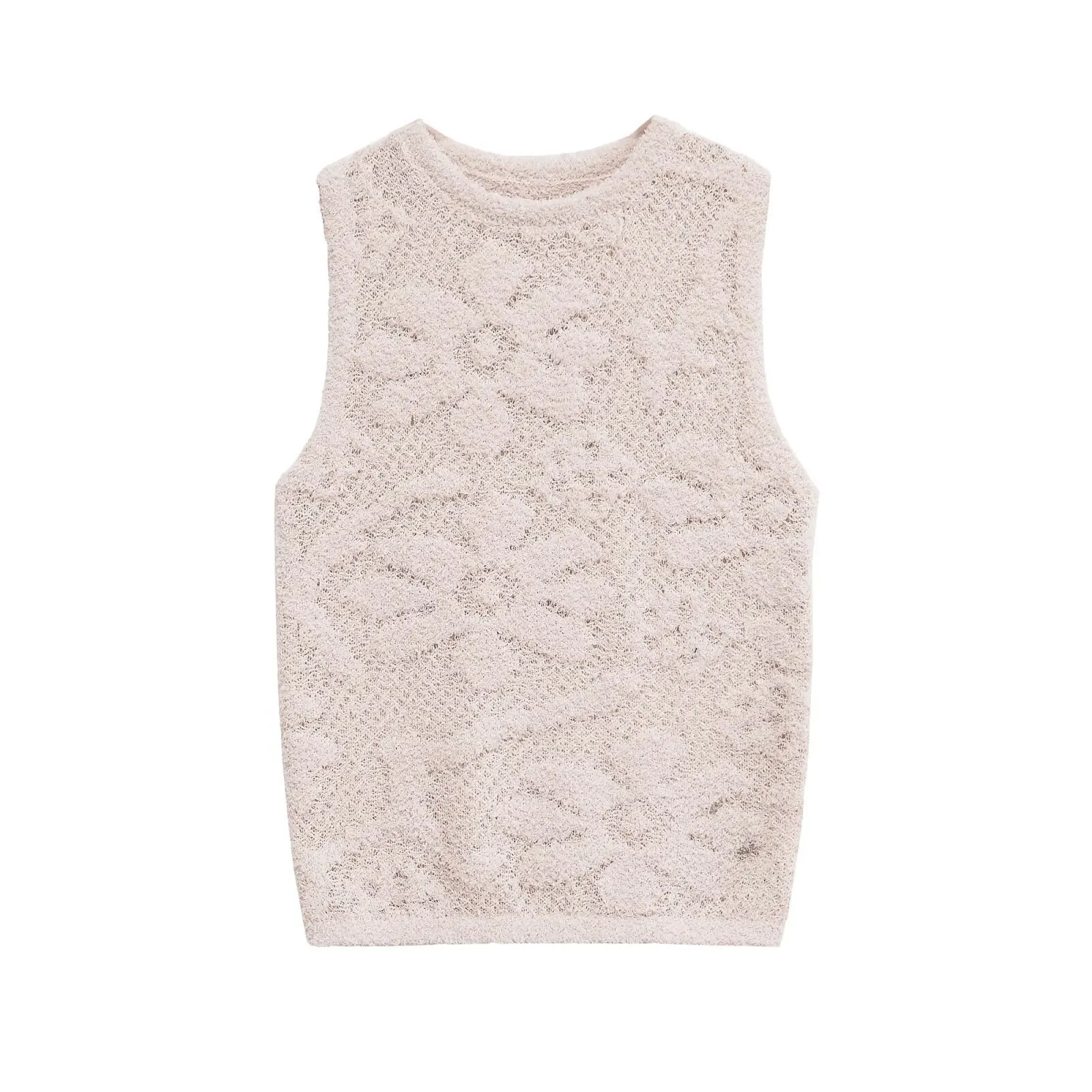 Haut en Tricot Sans Manches pour Femmes Décontracté Texture Florale Col Rond Mélange Polyester Coton Pull Large