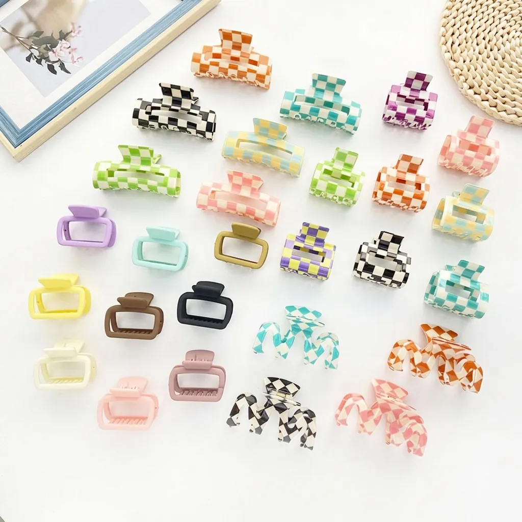 Checkerboard Hair Claw Clip Rectangular Hollow Plastic Vintage Large Nonslip Hair Clamp Accessories For Women