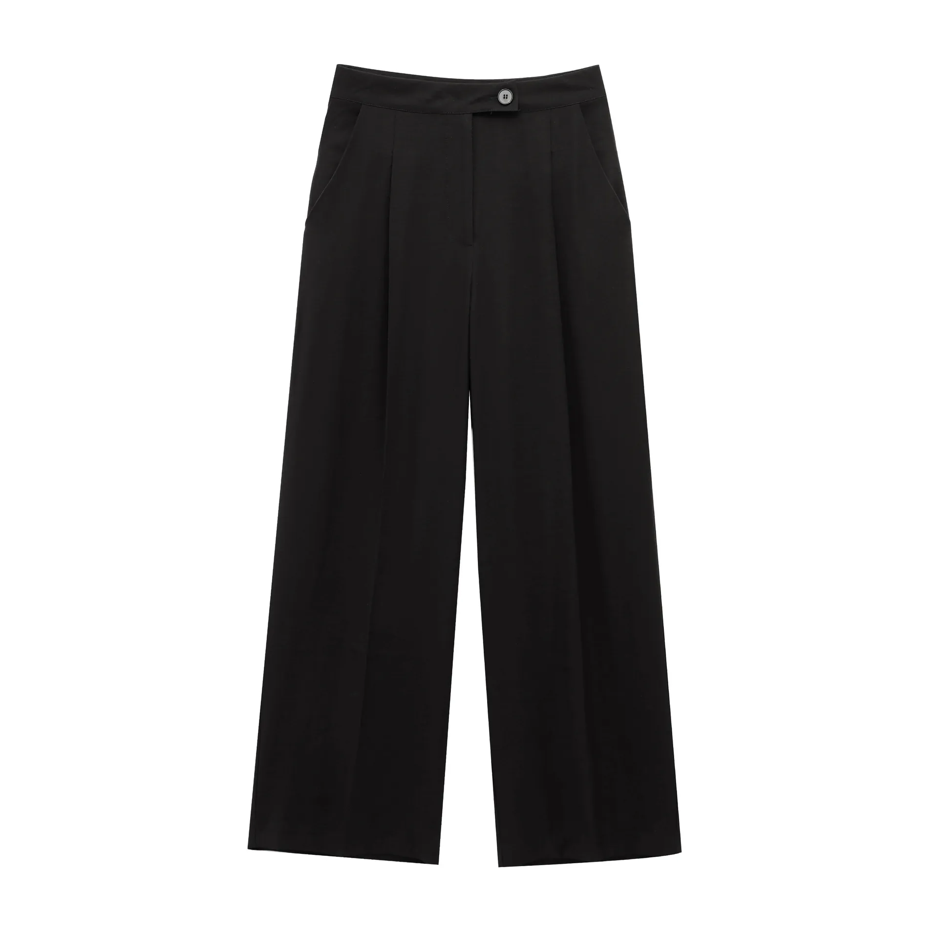 Pantalon Large Plissé Taille Haute pour Femmes Décontracté Bureau Couleur Unie Pantalon Droit Streetwear Mode Large