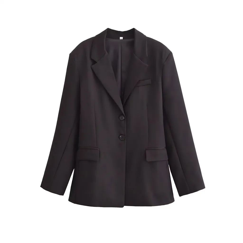 Women's Elegant Slim Fit Blazer Notched Lapel Single Breasted Two Buttons Polyester Suit Jacket For Office Work Street Style