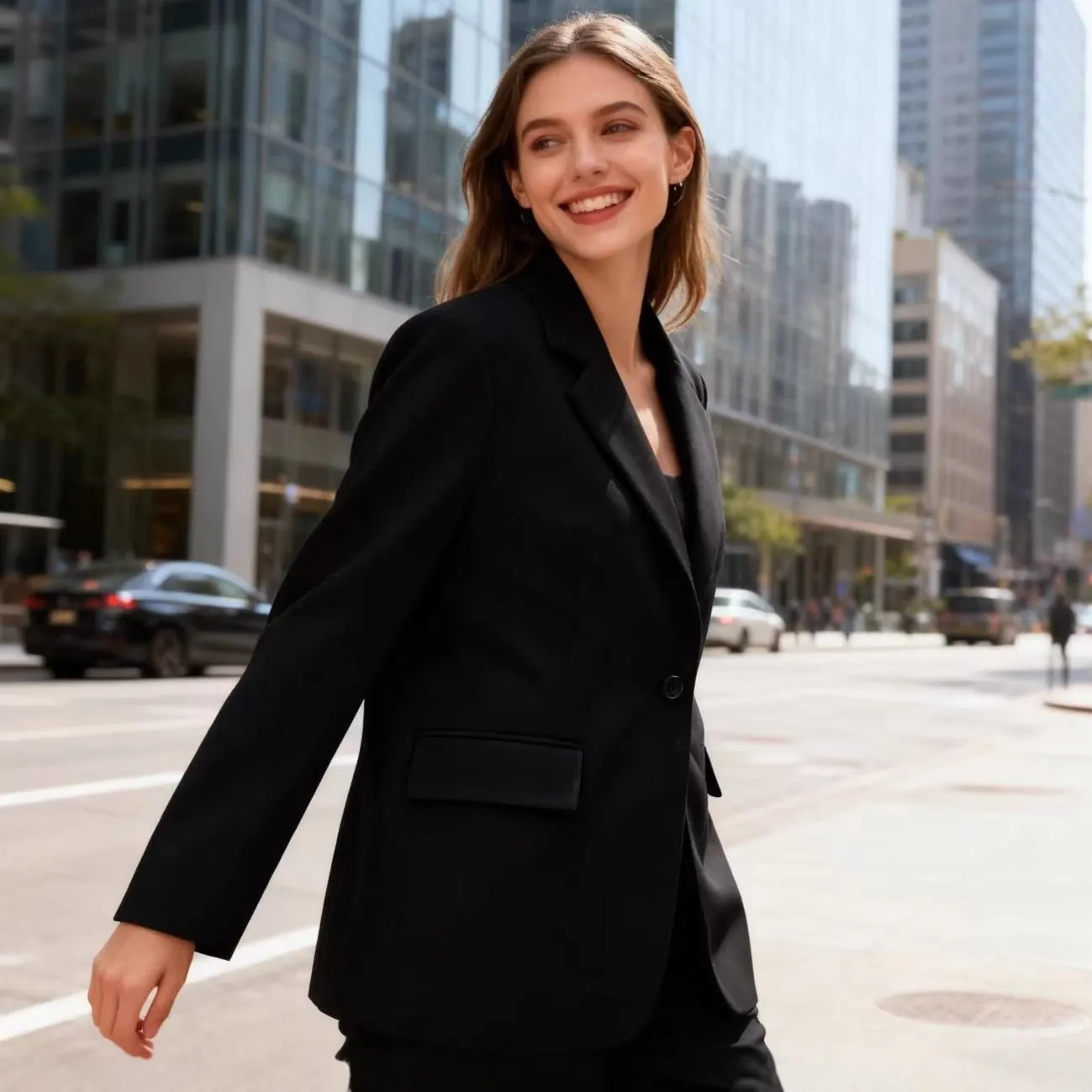 Women's Casual Notched Lapel Blazer Jacket Single Button Long Sleeve Solid Color Office Commute Suit Outwear