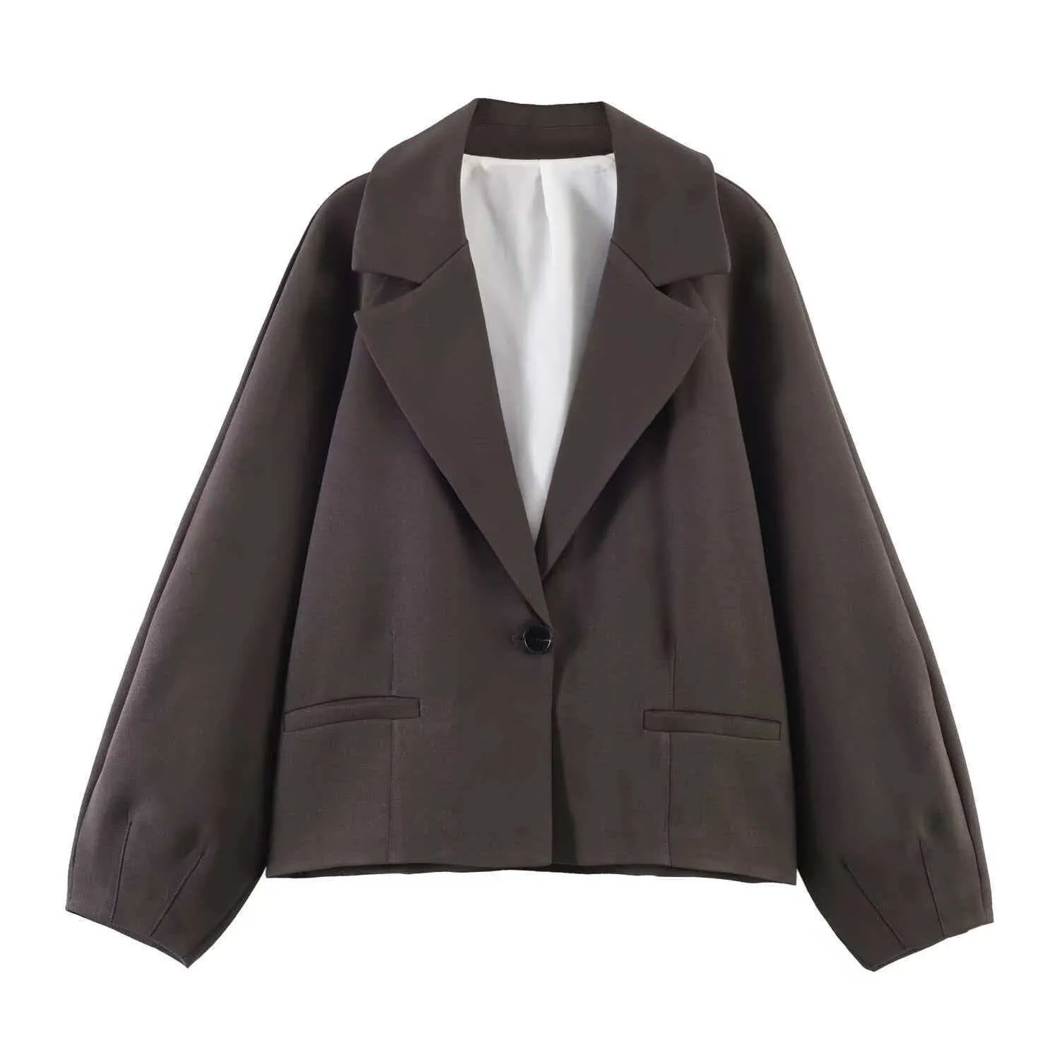 Women's Vintage Dark Coffee Single Button Casual Blazer Lapel Long Sleeve Regular Fit Autumn Office Small Suit Jacket