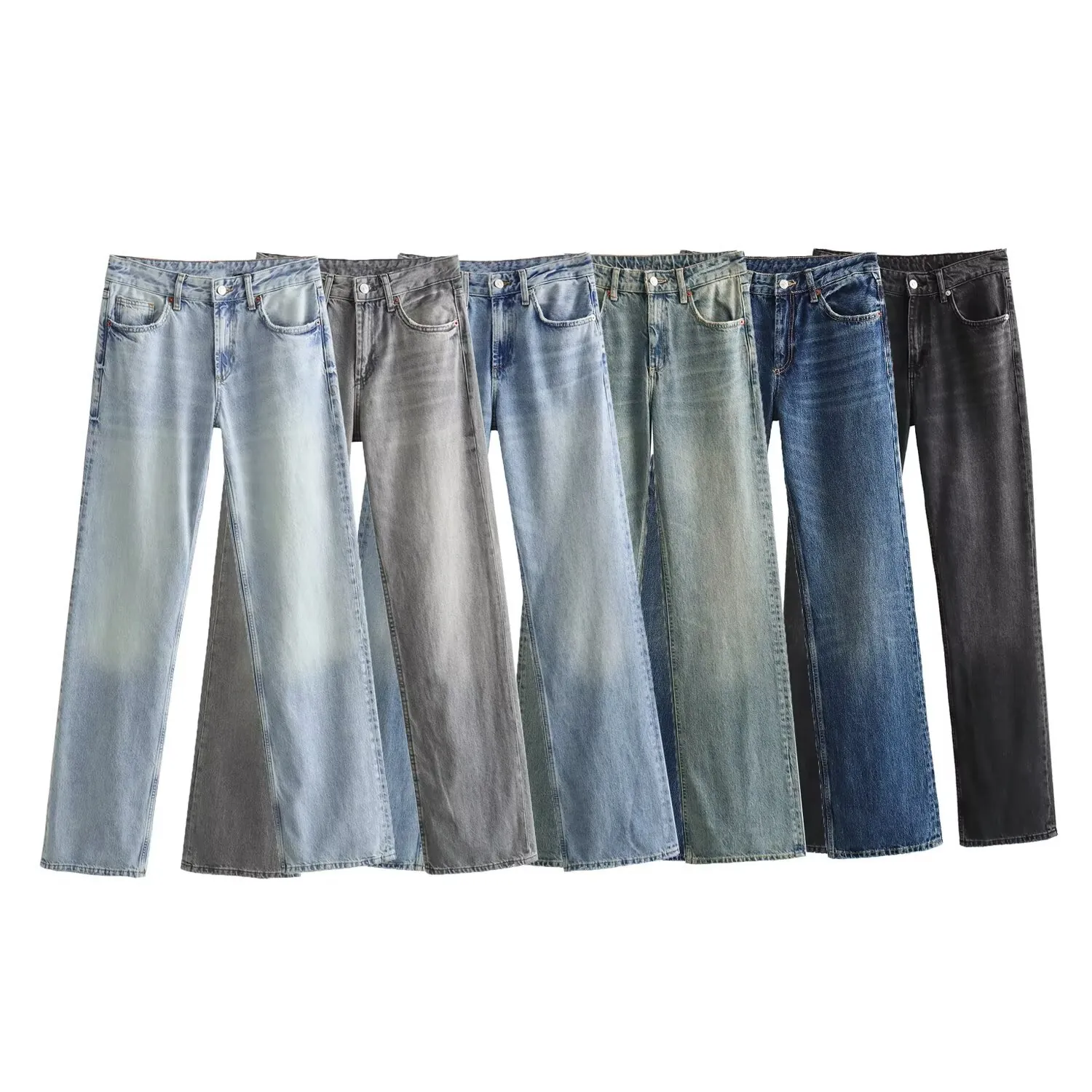 Women High Waist Wide Leg Jeans Vintage Washed Denim Straight Pants Casual Distressed Long Trousers Solid Color Streetwear