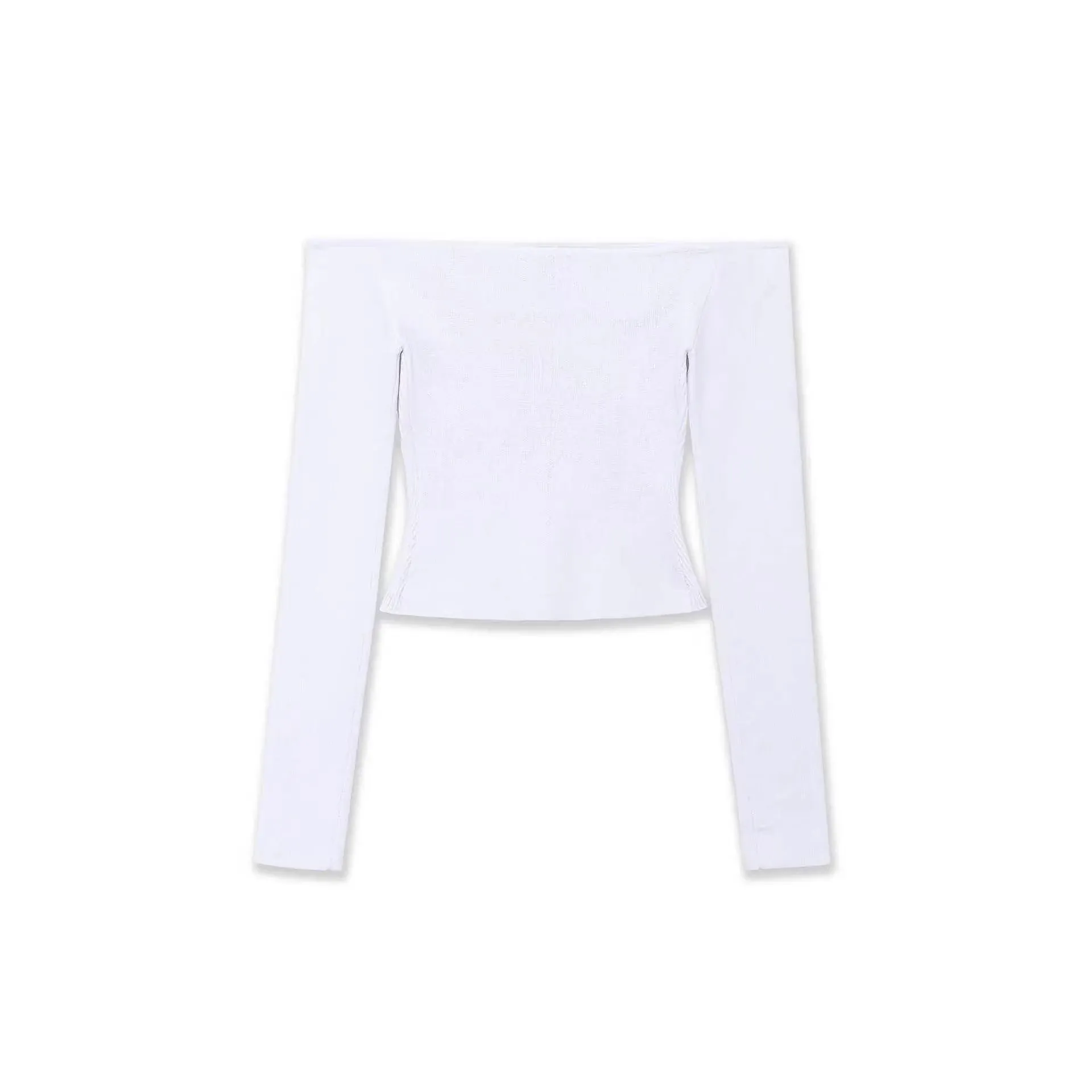 Pull Élégant en Tricot Côtelé Épaules Dénudées Femme Coupe Ajustée Couleur Unie Manches Longues Avec Boutons