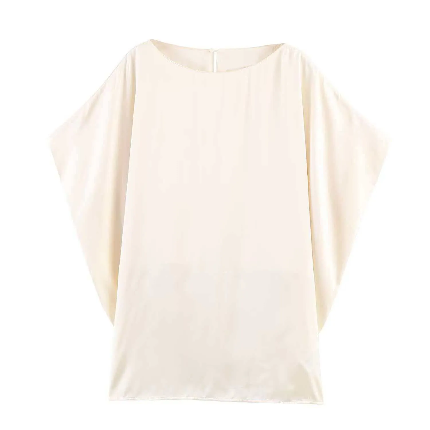 Camicetta in Raso Elegante da Donna Tinta Unita Girocollo Spacco Posteriore Maniche Corte Vestibilità Comoda Top Estivo