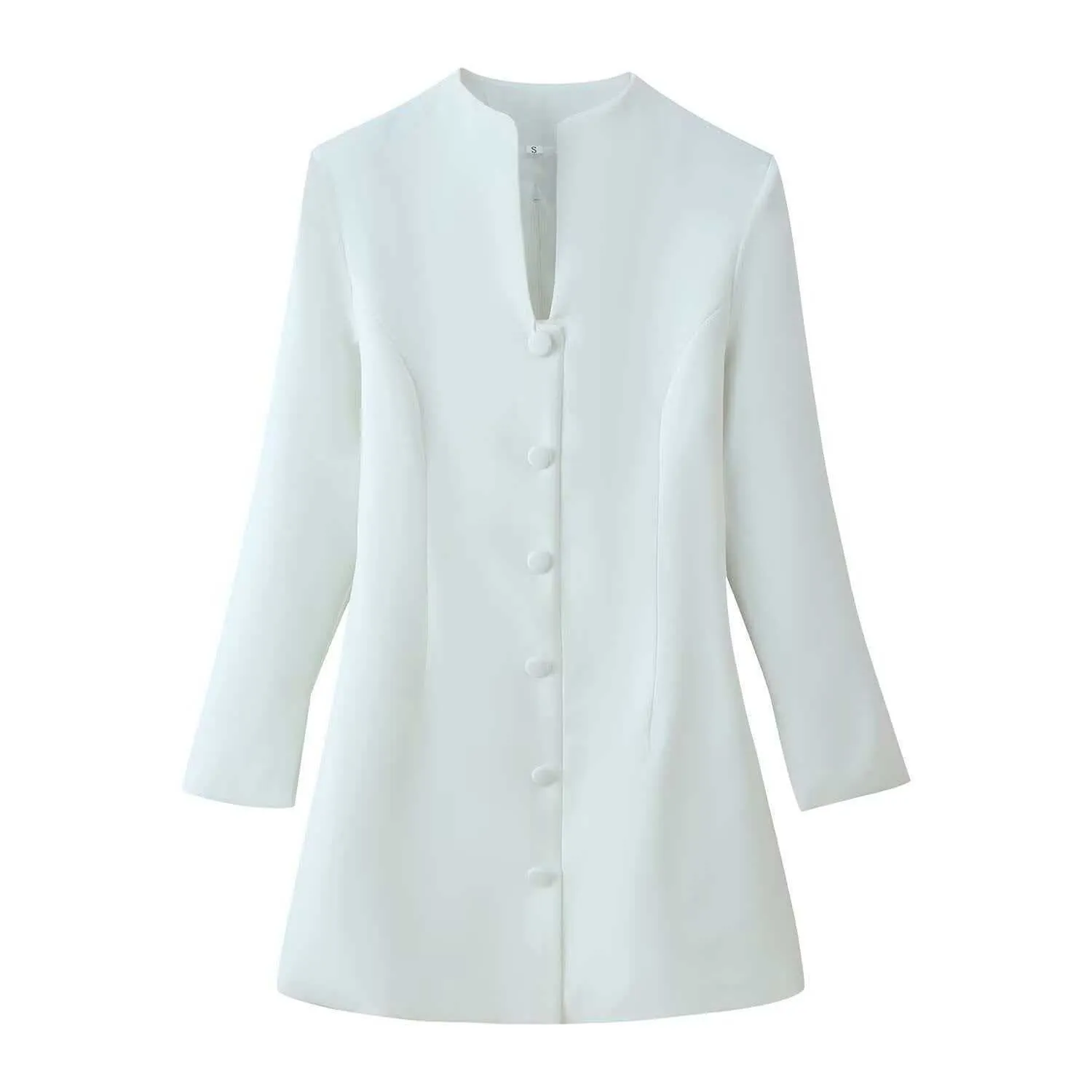 Women Elegant Stand Collar Long Sleeve Button Slim Fit Midi Dress Solid Color Polyester Commuting Suit Dress
