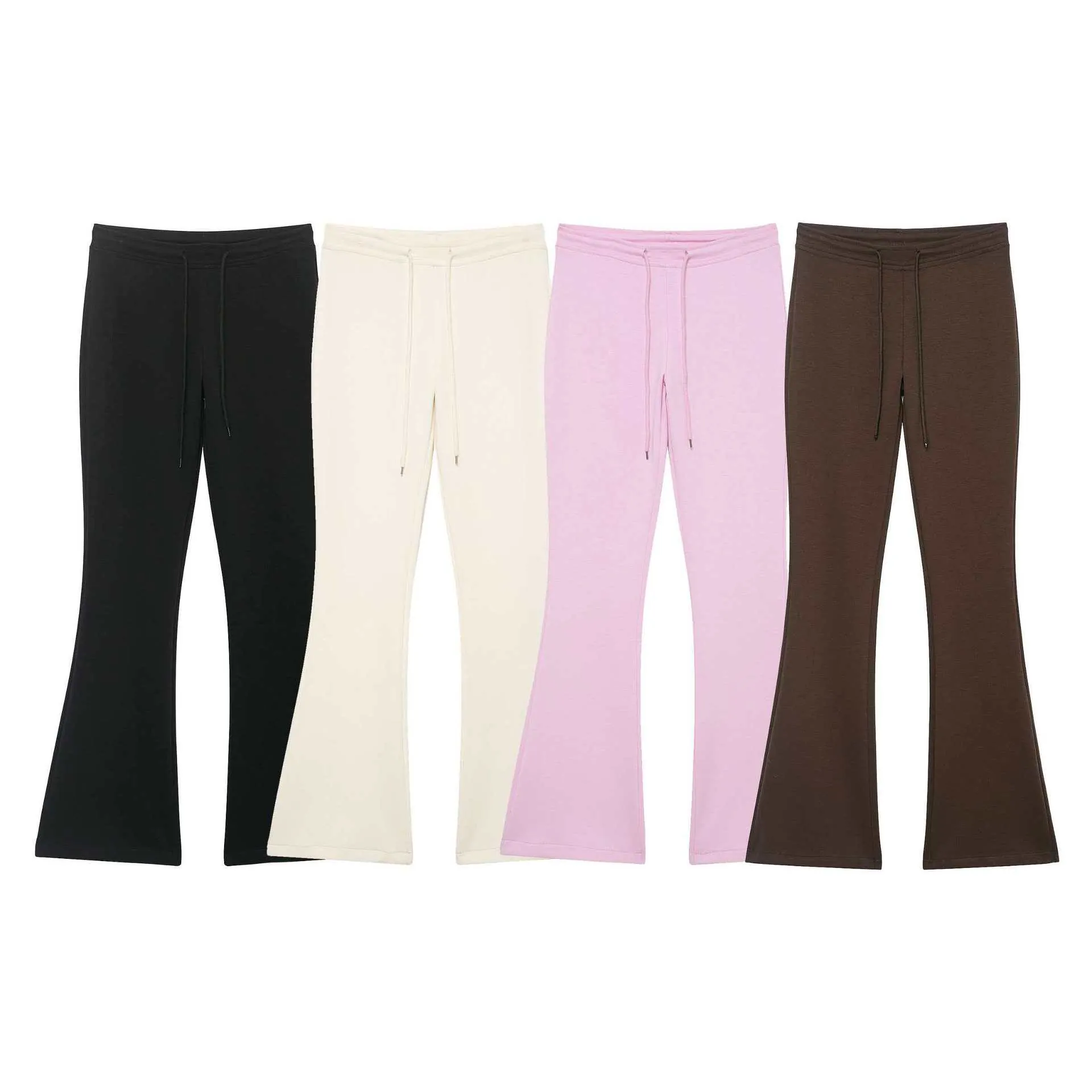 Women High Waist Flare Pants Casual Adjustable Drawstring Solid Color Polyester Long Trousers Elegant Slimming Flare Pants